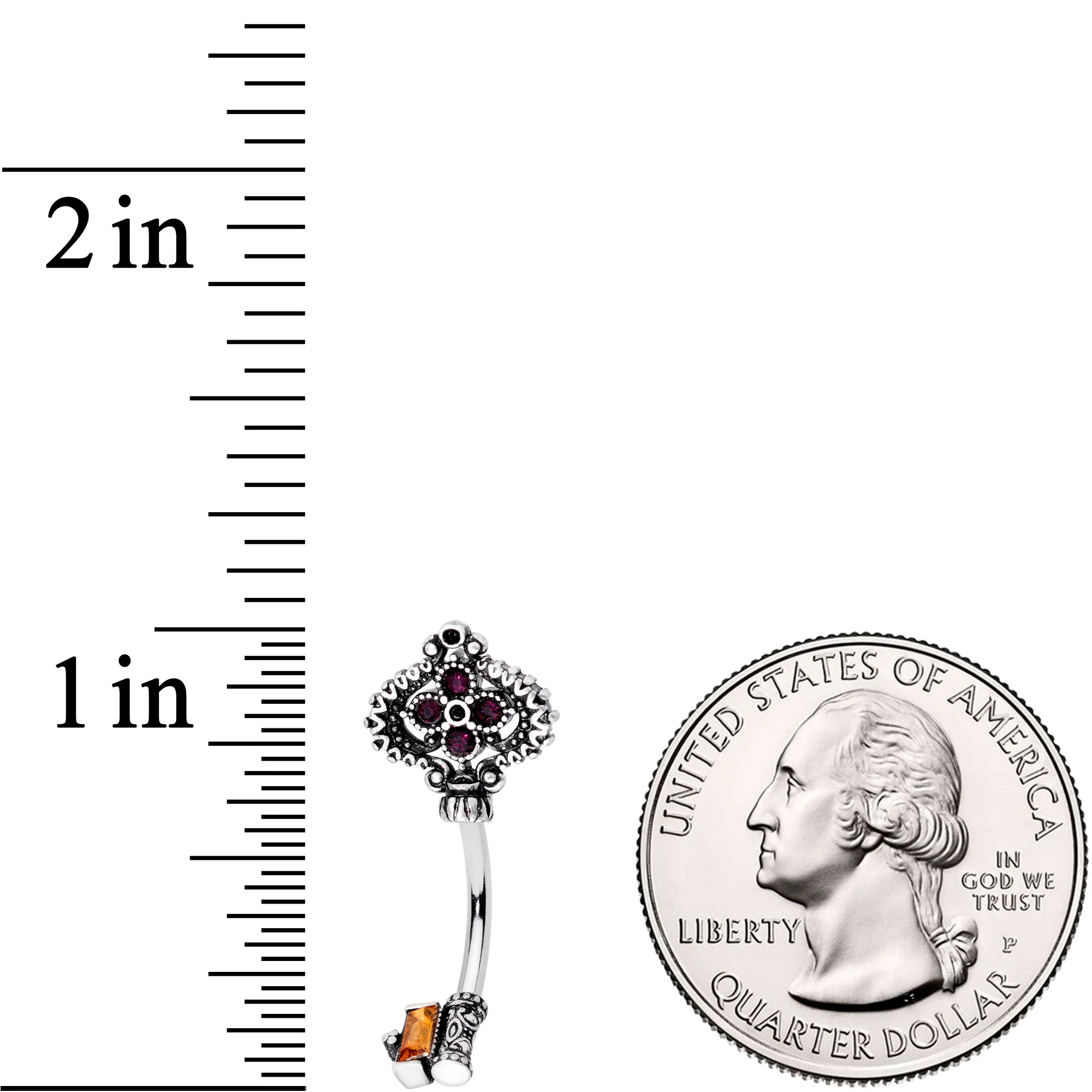 Red Brown Gem The Kings Key Top Mount Belly Ring - Image 2