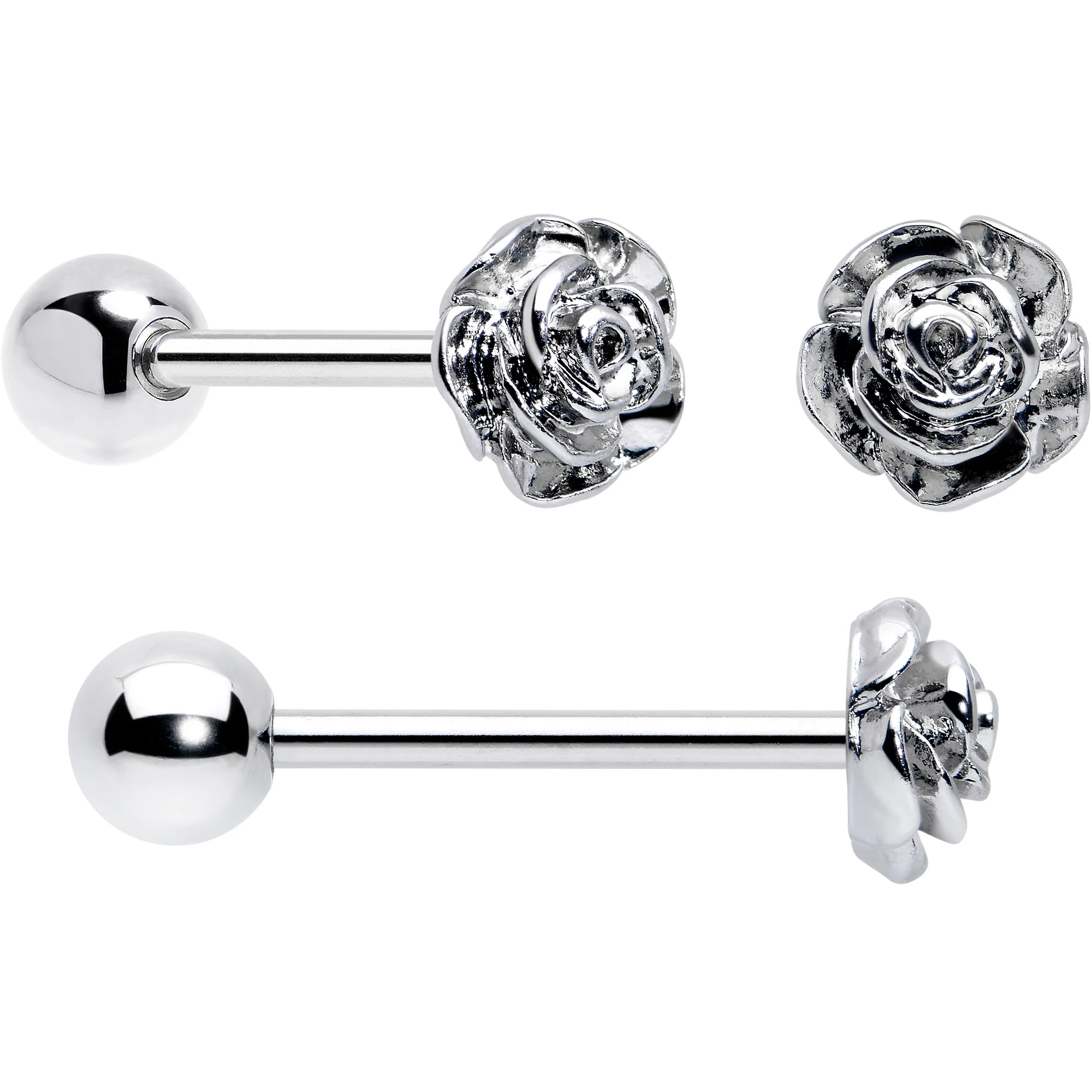Red CZ Gem Flower Sandblasted Barbell Tongue Ring Set of 4 - Image 2