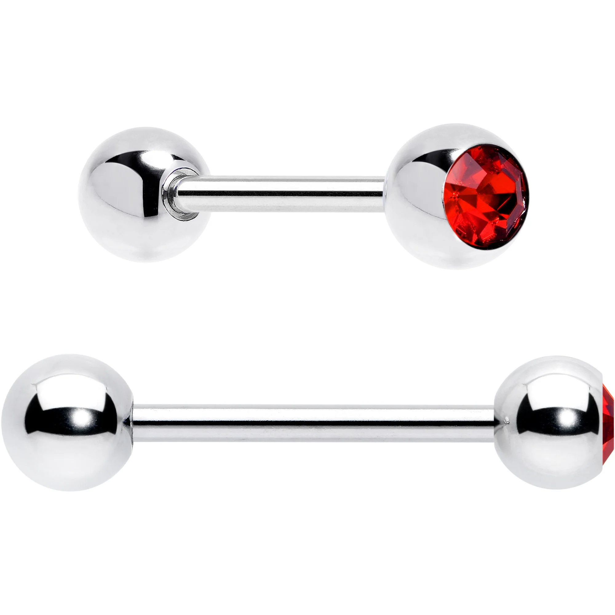 Red CZ Gem Flower Sandblasted Barbell Tongue Ring Set of 4 - Image 5