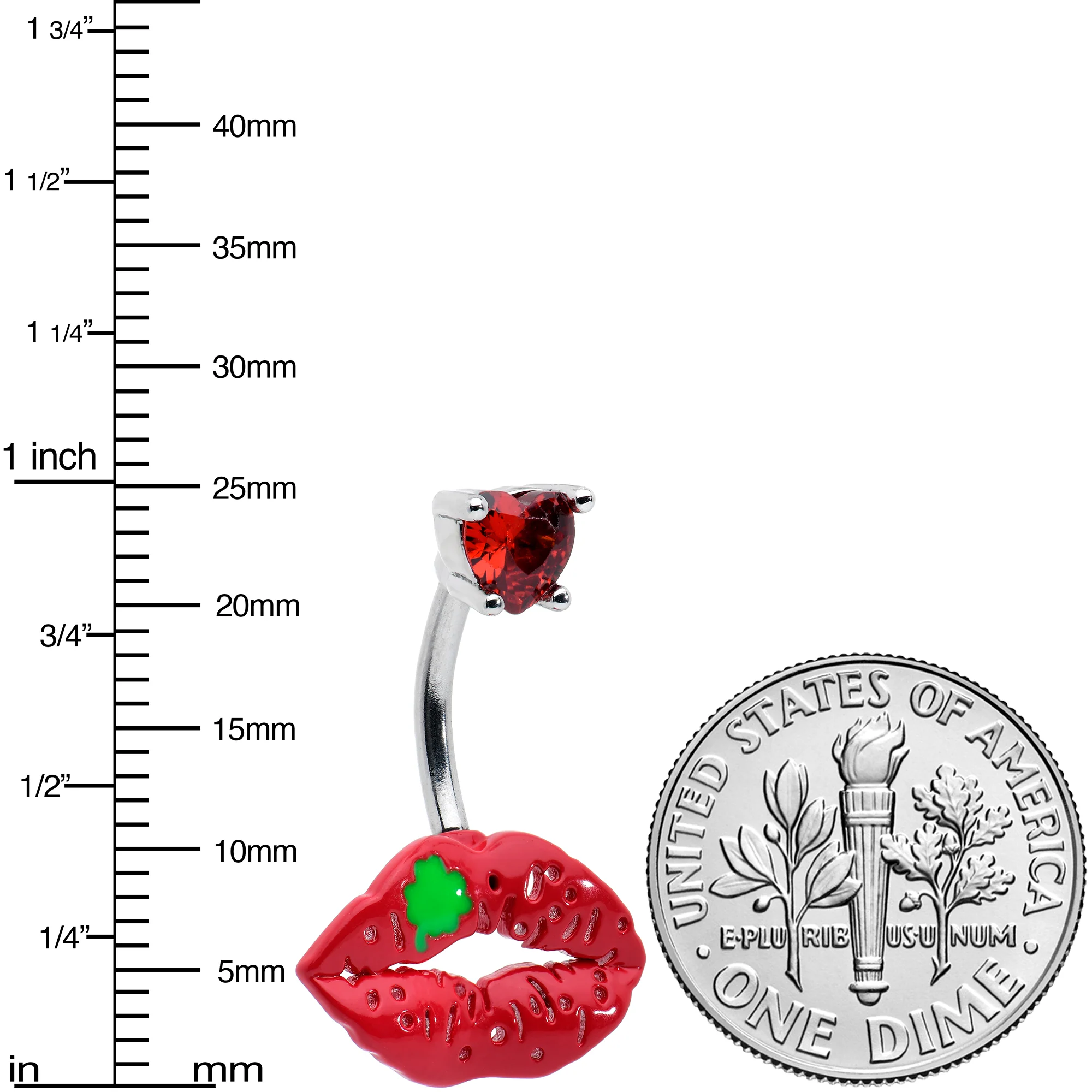 Red CZ Gem Lucky Lips St Patrick's Double Mount Belly Ring - Image 3