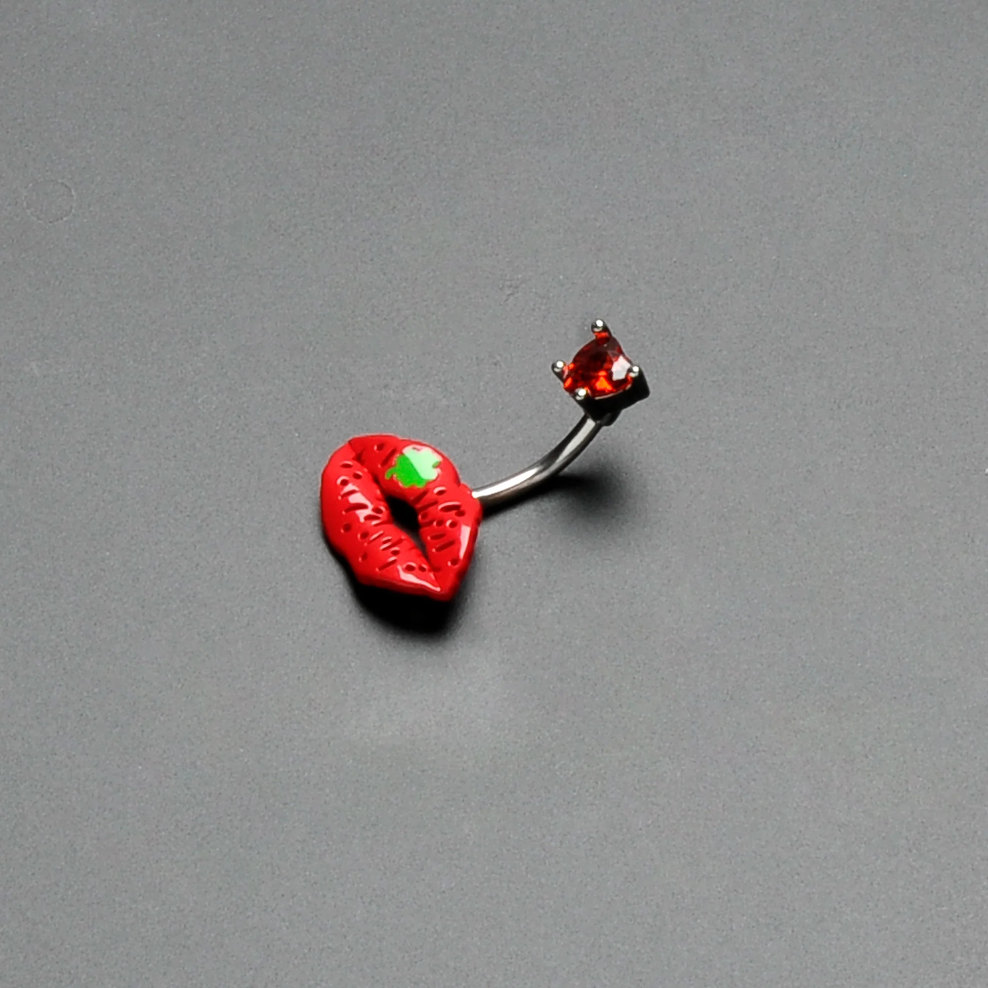 Red CZ Gem Lucky Lips St Patrick's Double Mount Belly Ring - Image 5