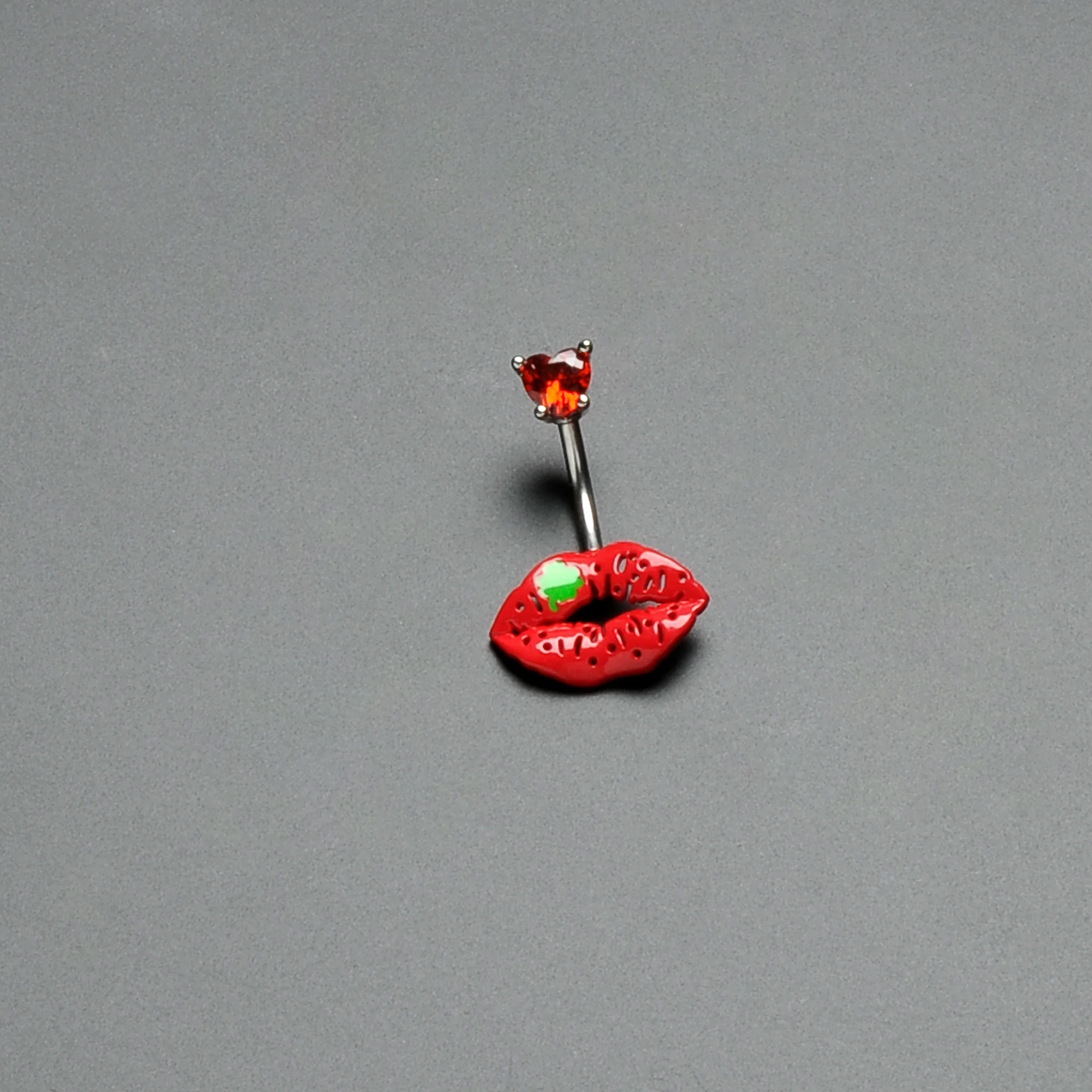 Red CZ Gem Lucky Lips St Patrick's Double Mount Belly Ring - Image 7