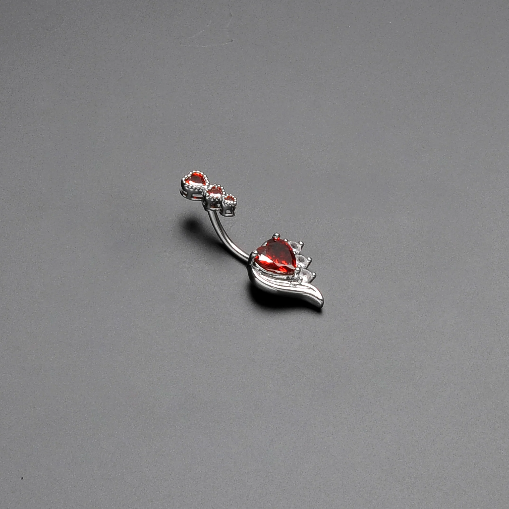 Red CZ Gem Triple Drop Flare Heart Valentine Double Mount Belly Ring - Image 5