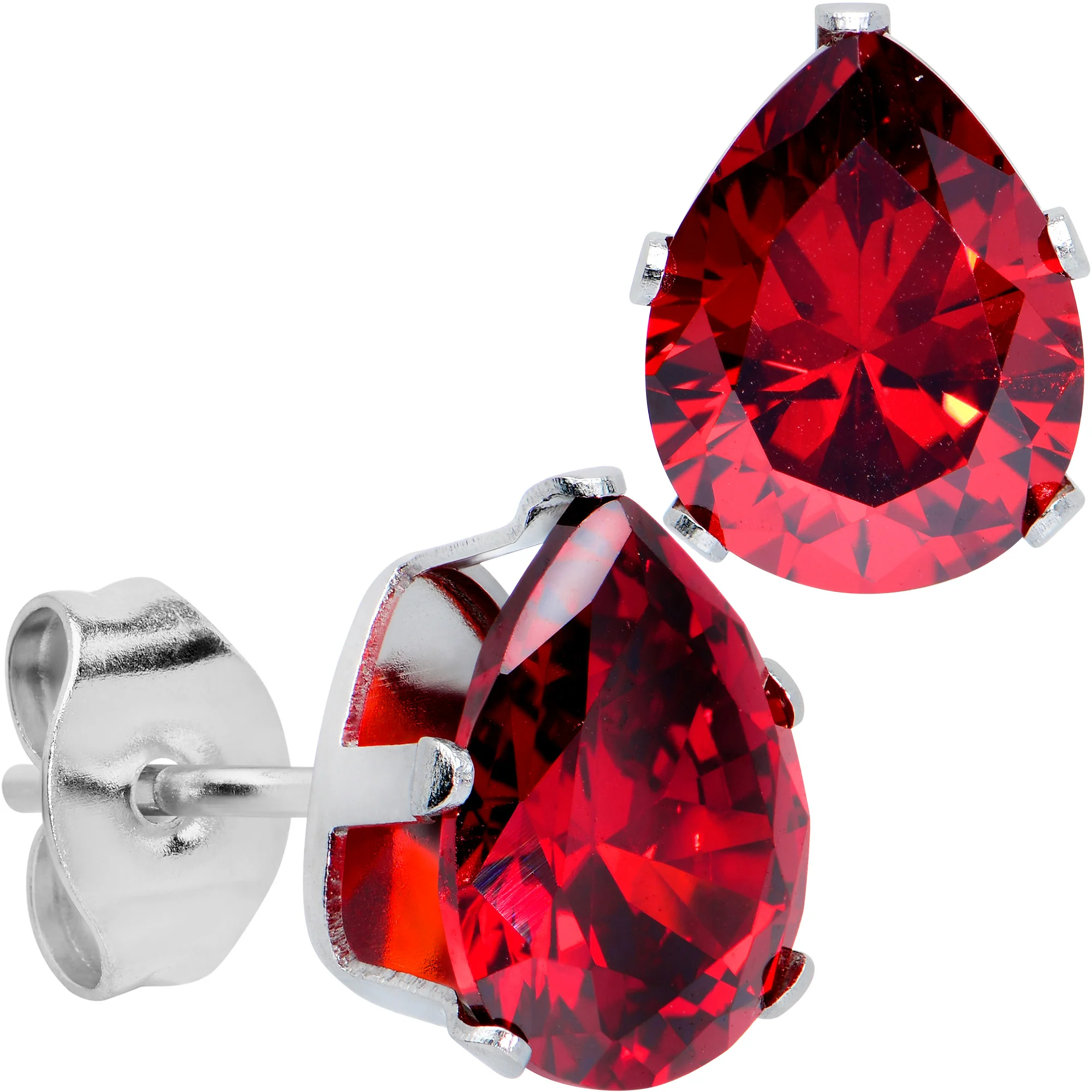 Red CZ Teardrop Stainless Steel Stud Earrings 3mm to 7mm - Image 10