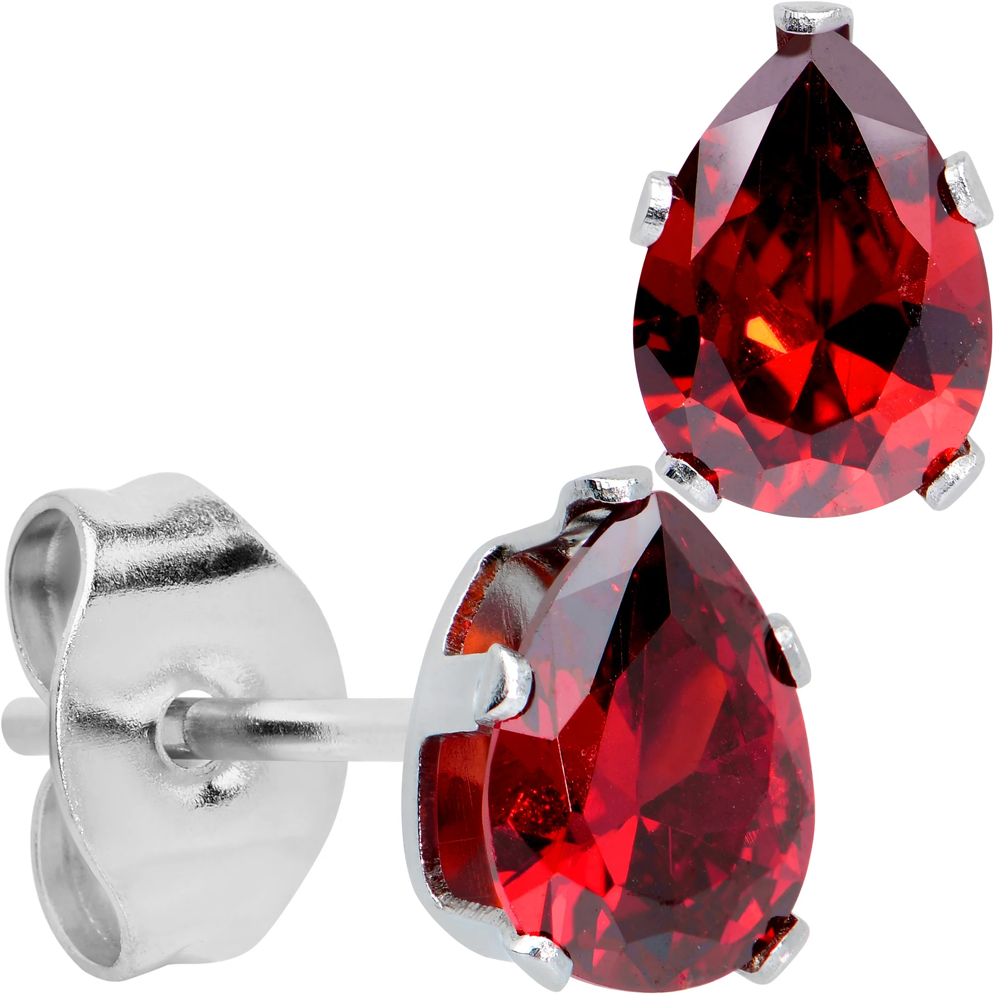 Red CZ Teardrop Stainless Steel Stud Earrings 3mm to 7mm - Image 7