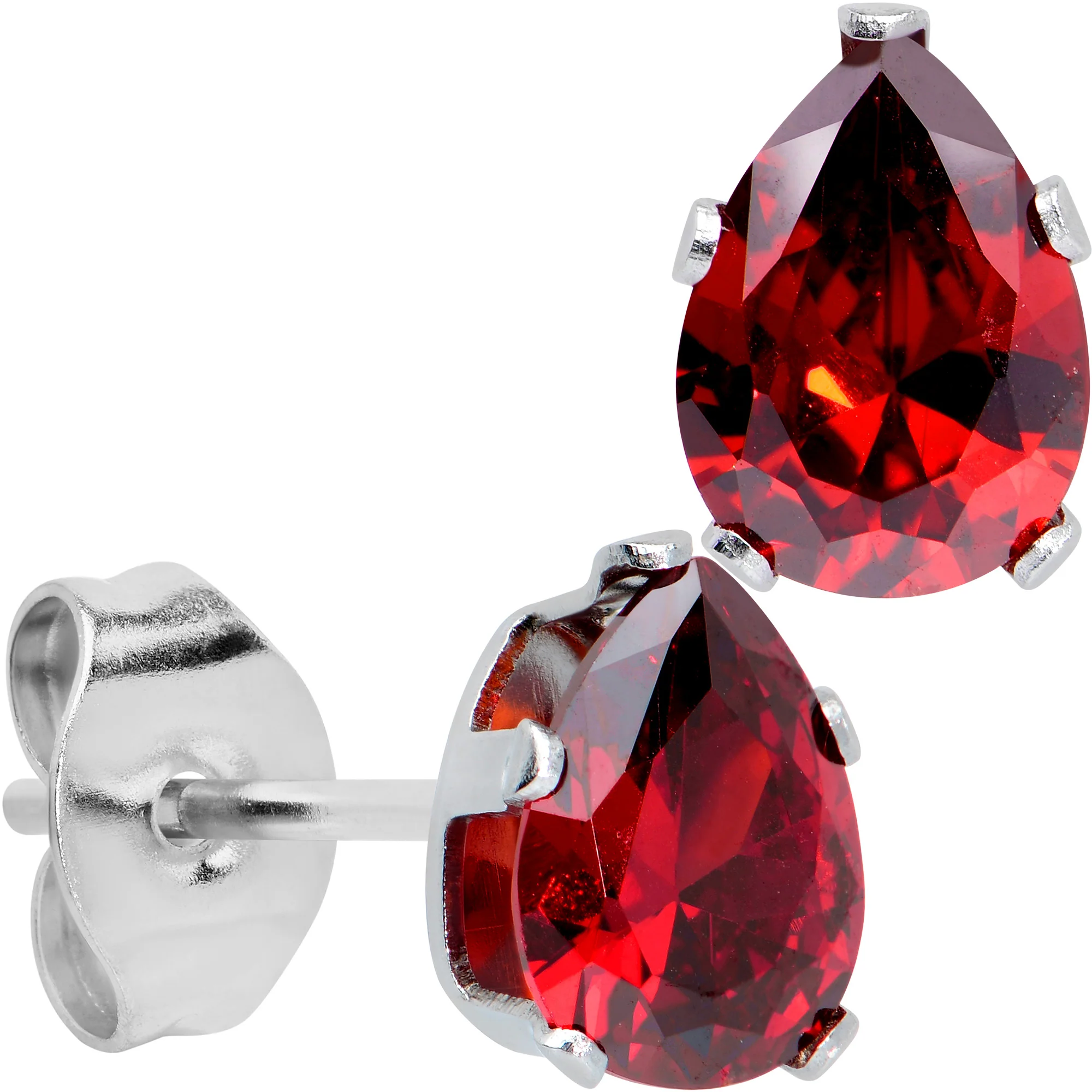 Red CZ Teardrop Stainless Steel Stud Earrings 3mm to 7mm - Image 8