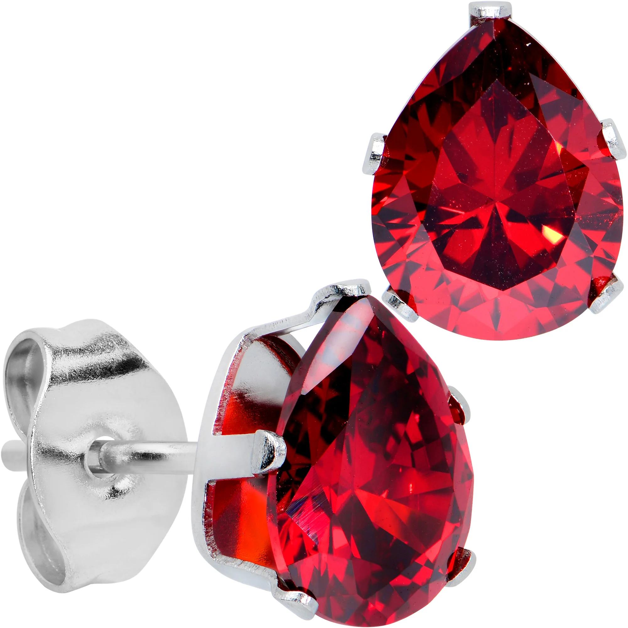 Red CZ Teardrop Stainless Steel Stud Earrings 3mm to 7mm - Image 9