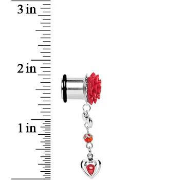Red Flower Heart to Heart Dangle Plug Sizes 5mm to 00G - Image 4