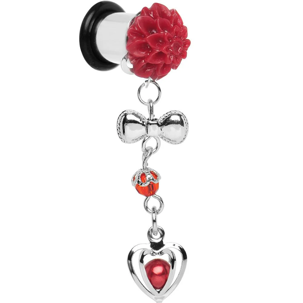 Red Flower Heart to Heart Dangle Plug Sizes 5mm to 00G - Image 5