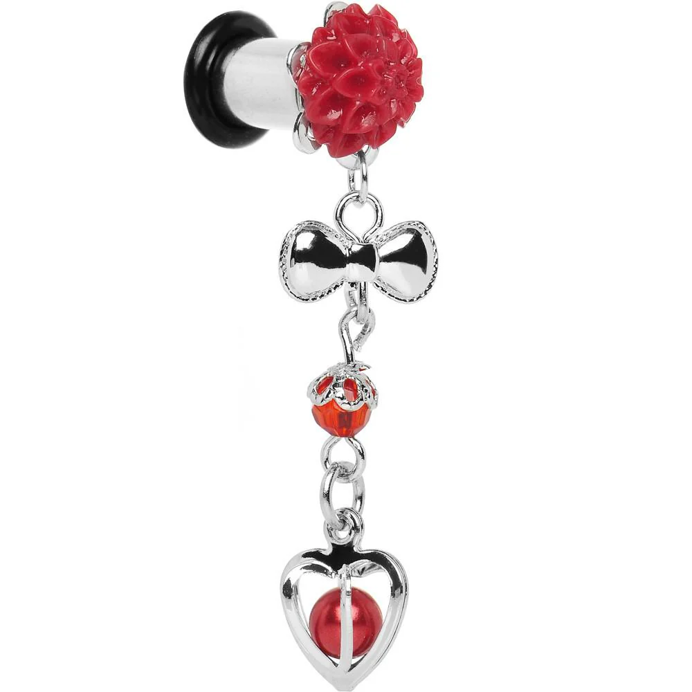 Red Flower Heart to Heart Dangle Plug Sizes 5mm to 00G - Image 6