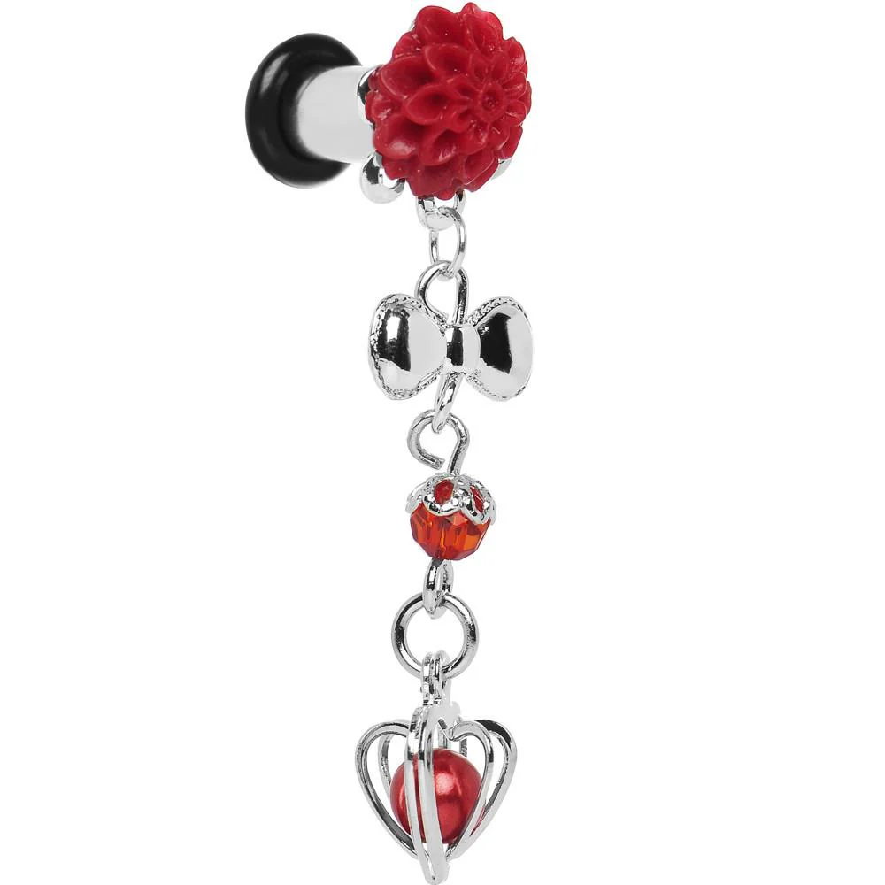 Red Flower Heart to Heart Dangle Plug Sizes 5mm to 00G - Image 7