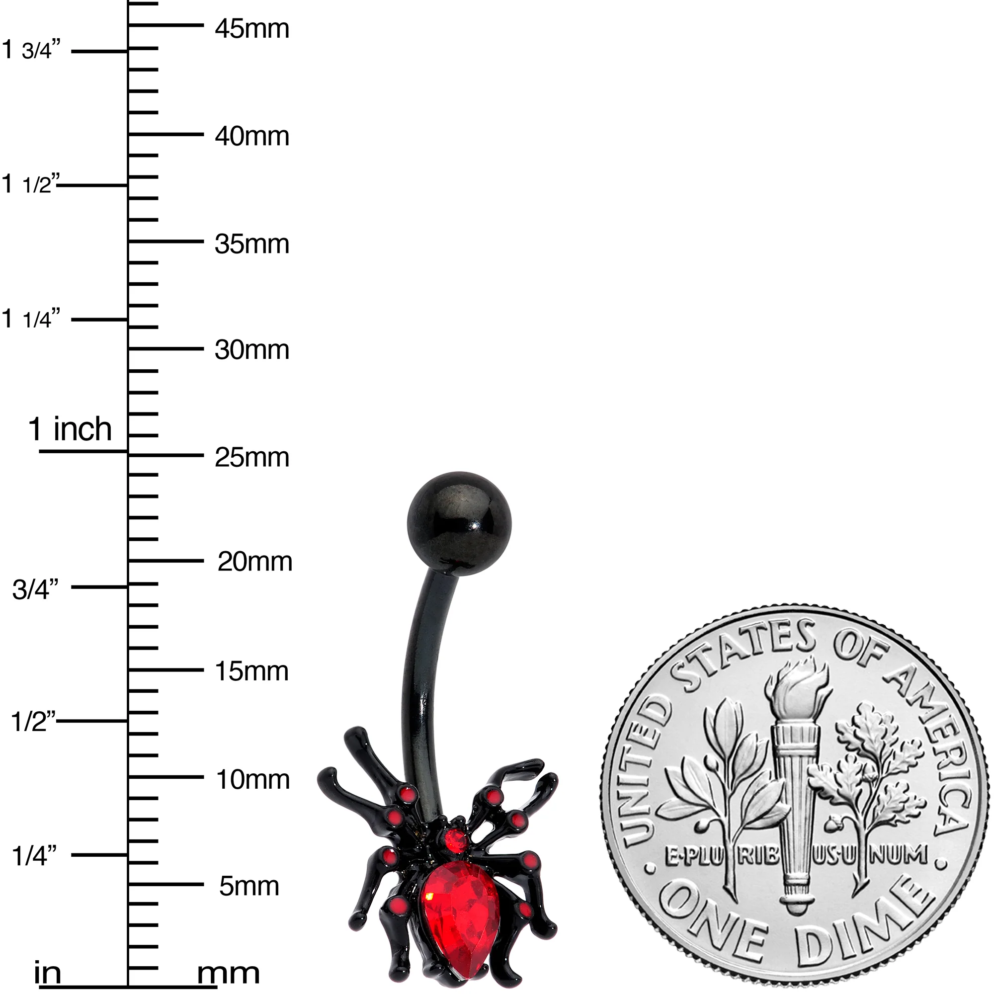 Red Gem Black Sexy Little Spider Halloween Belly Ring - Image 2