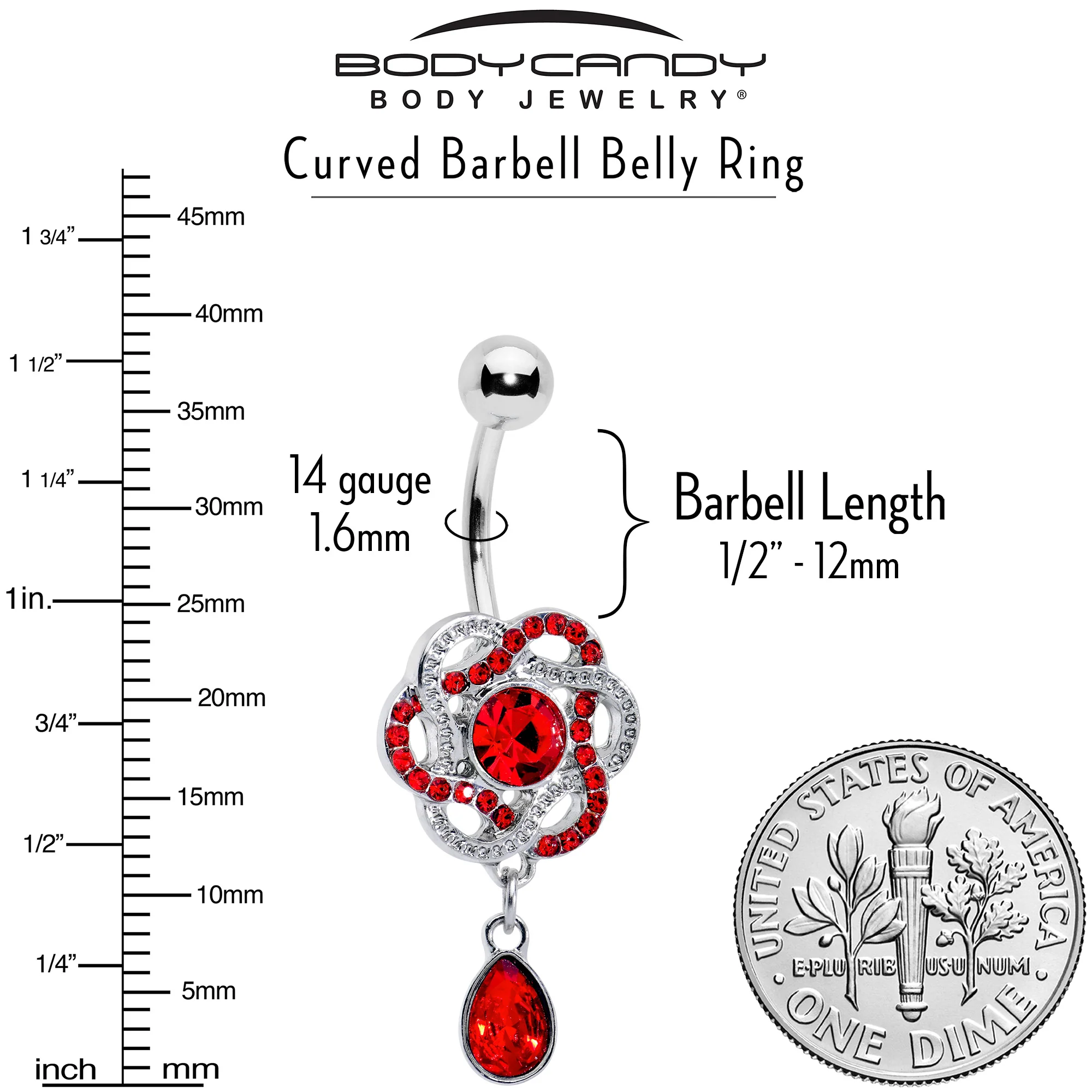 Red Gem Celtic Knot Elegance Dangle Belly Ring - Image 5