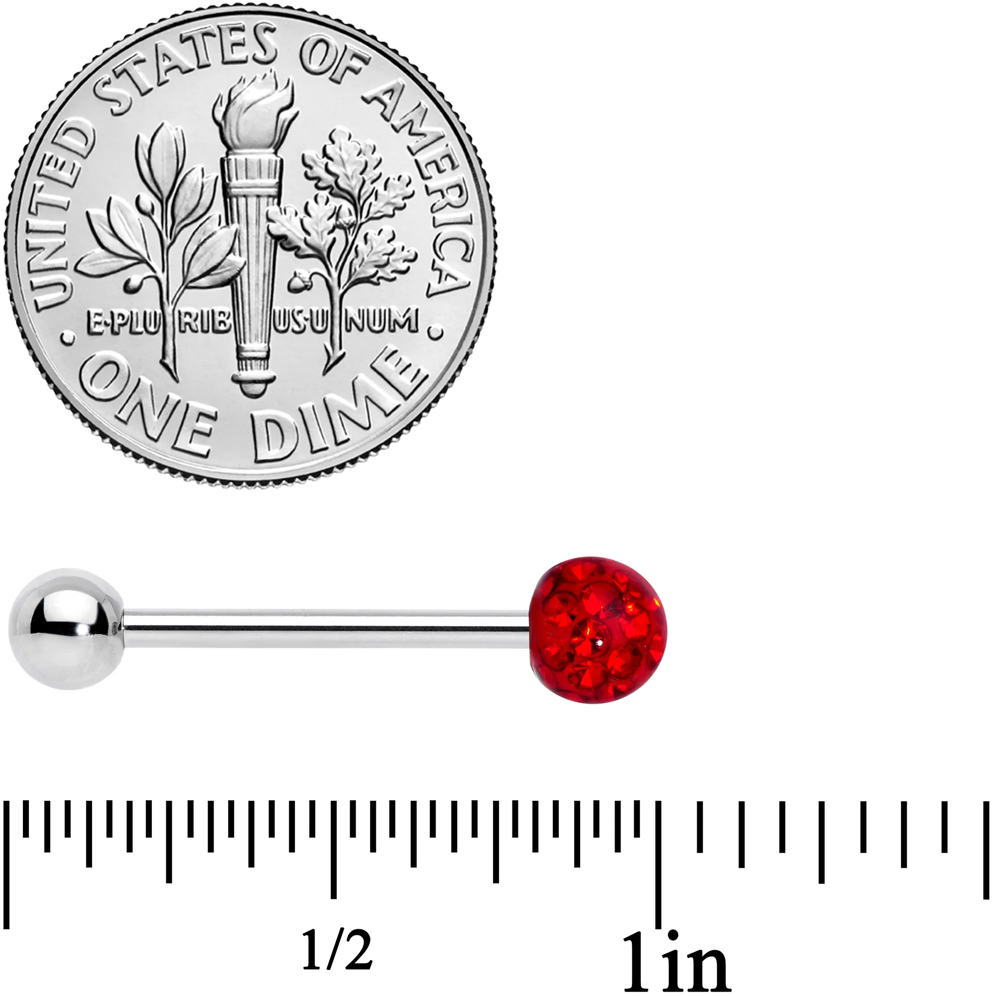 Red Gem Disco Ball Internally Threaded Barbell Tongue Ring - Image 4