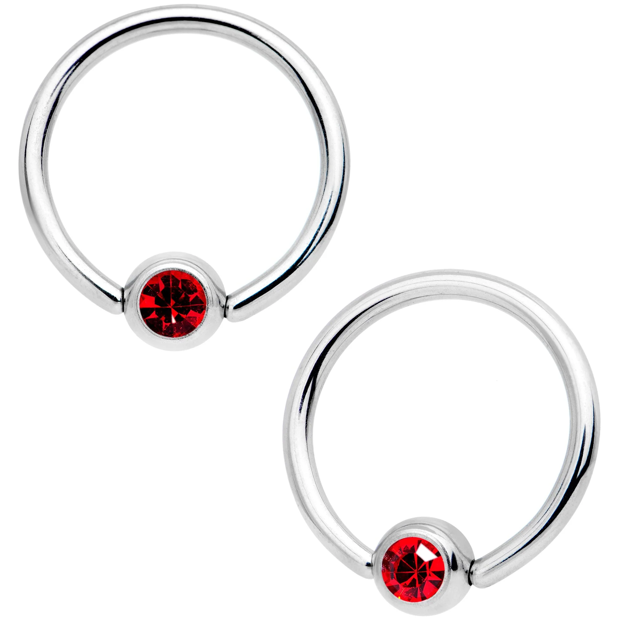 14G 5/8 Red Gem Heart Captive Ring Barbell Nipple Ring Set - Image 3