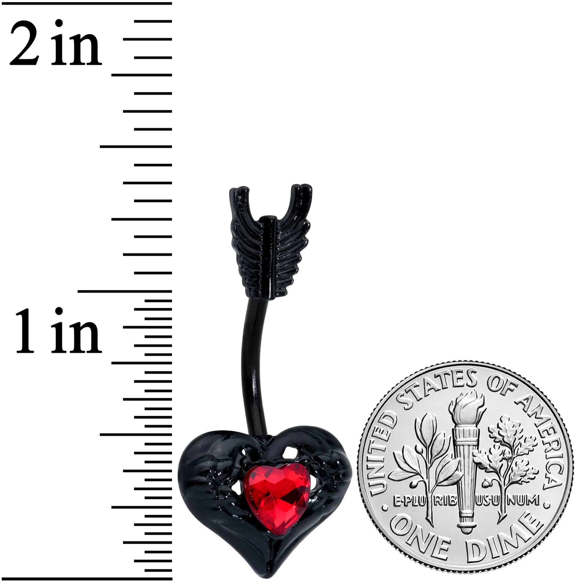 Red Gem Heart Skeleton Valentines Day Belly Ring - Image 2