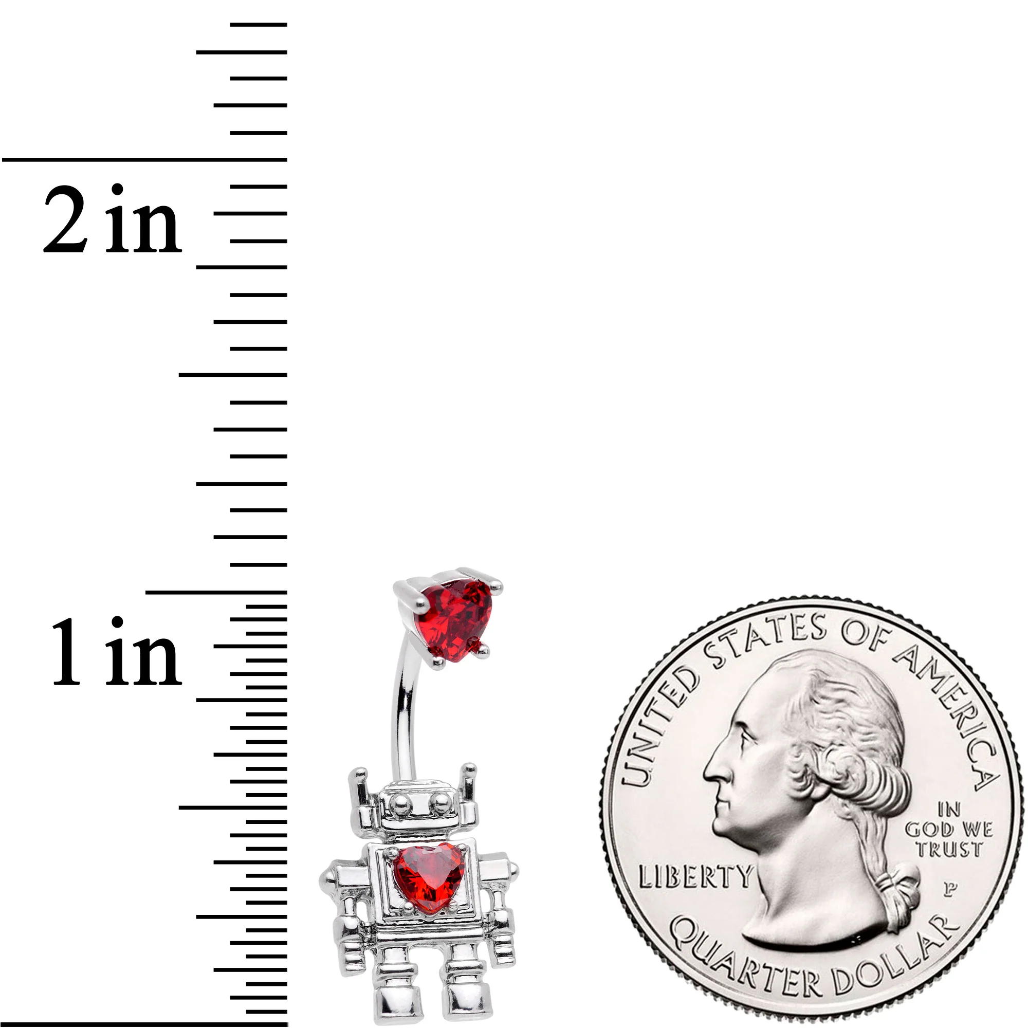 Red Gem Heart Valentines Day Robot Belly Ring - Image 2