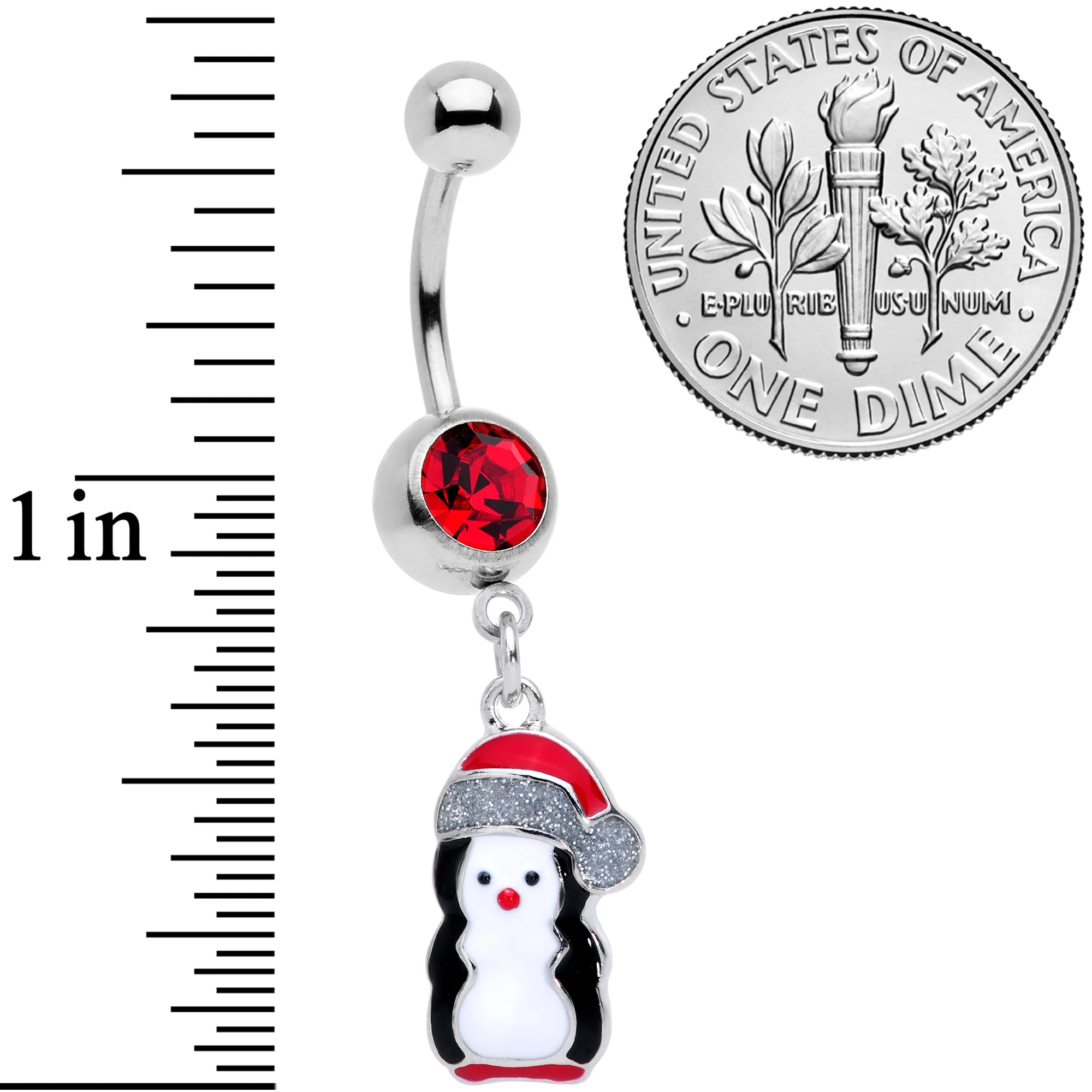 Red Gem Holiday Penguin Christmas Dangle Belly Ring - Image 7