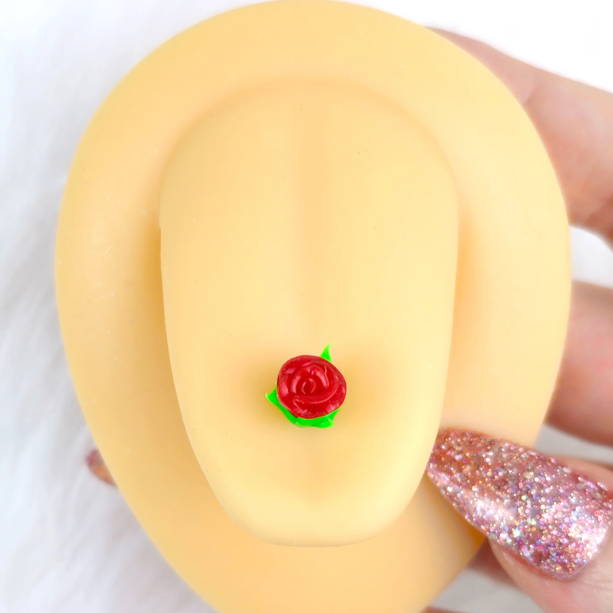 Red Gem Rose Heart Barbell Tongue Ring Set of 4 - Image 2