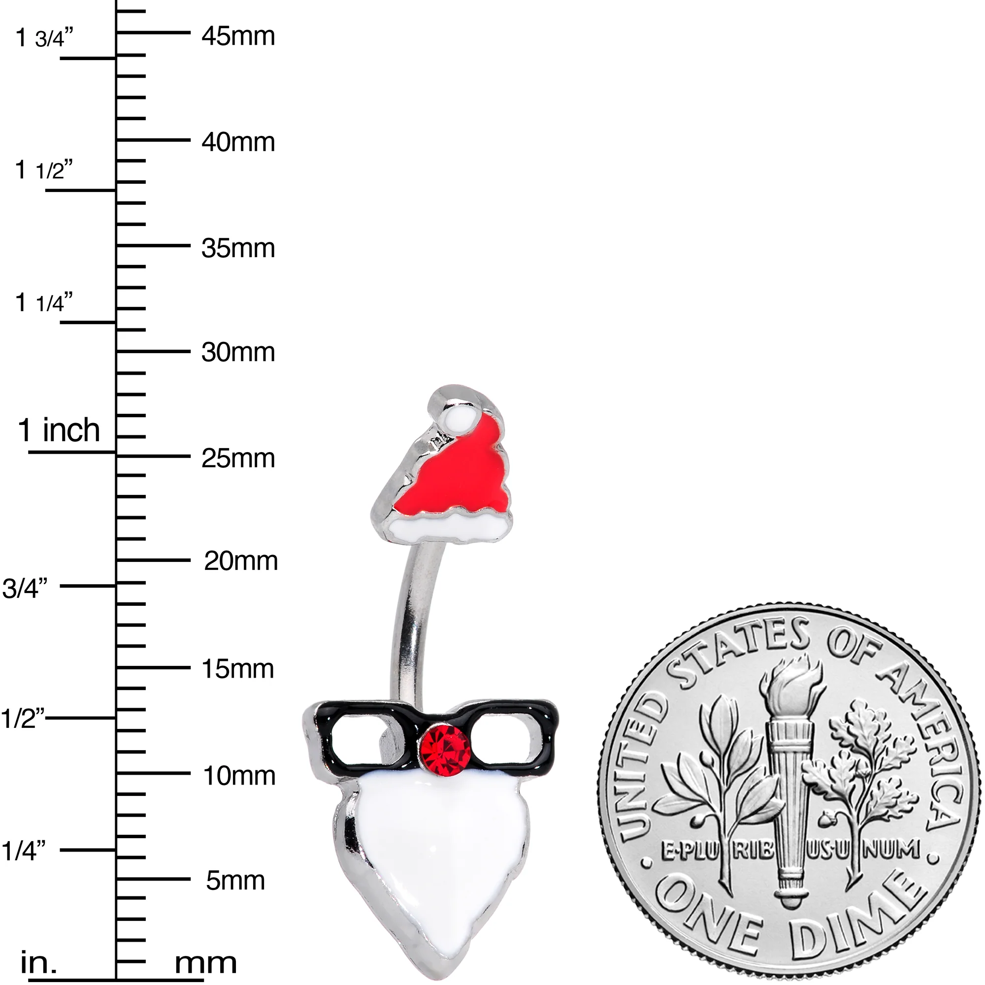 Red Gem Santa Face Glasses Christmas Belly Ring - Image 2