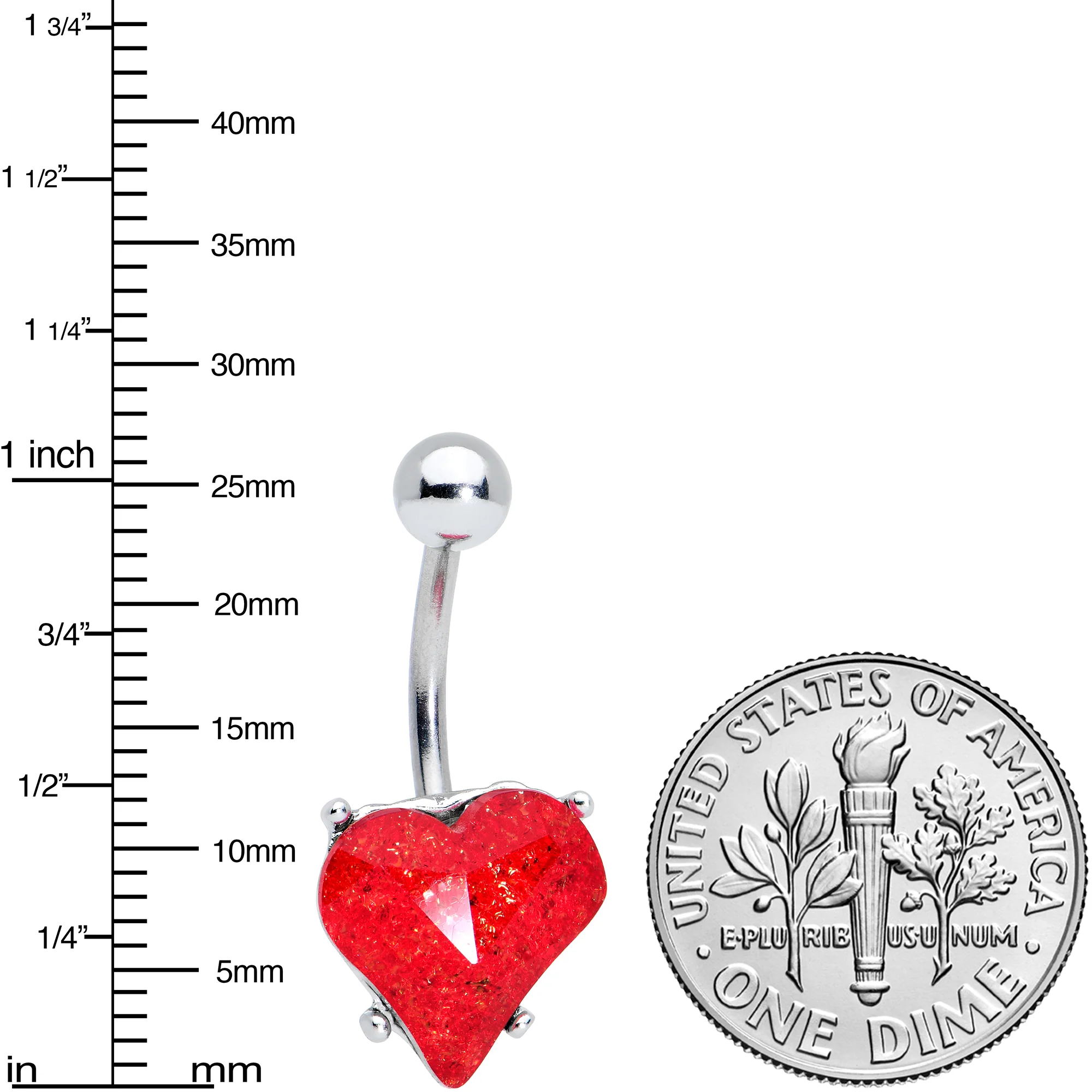 Red Gem Valentines Day Heart Love Belly Ring - Image 2