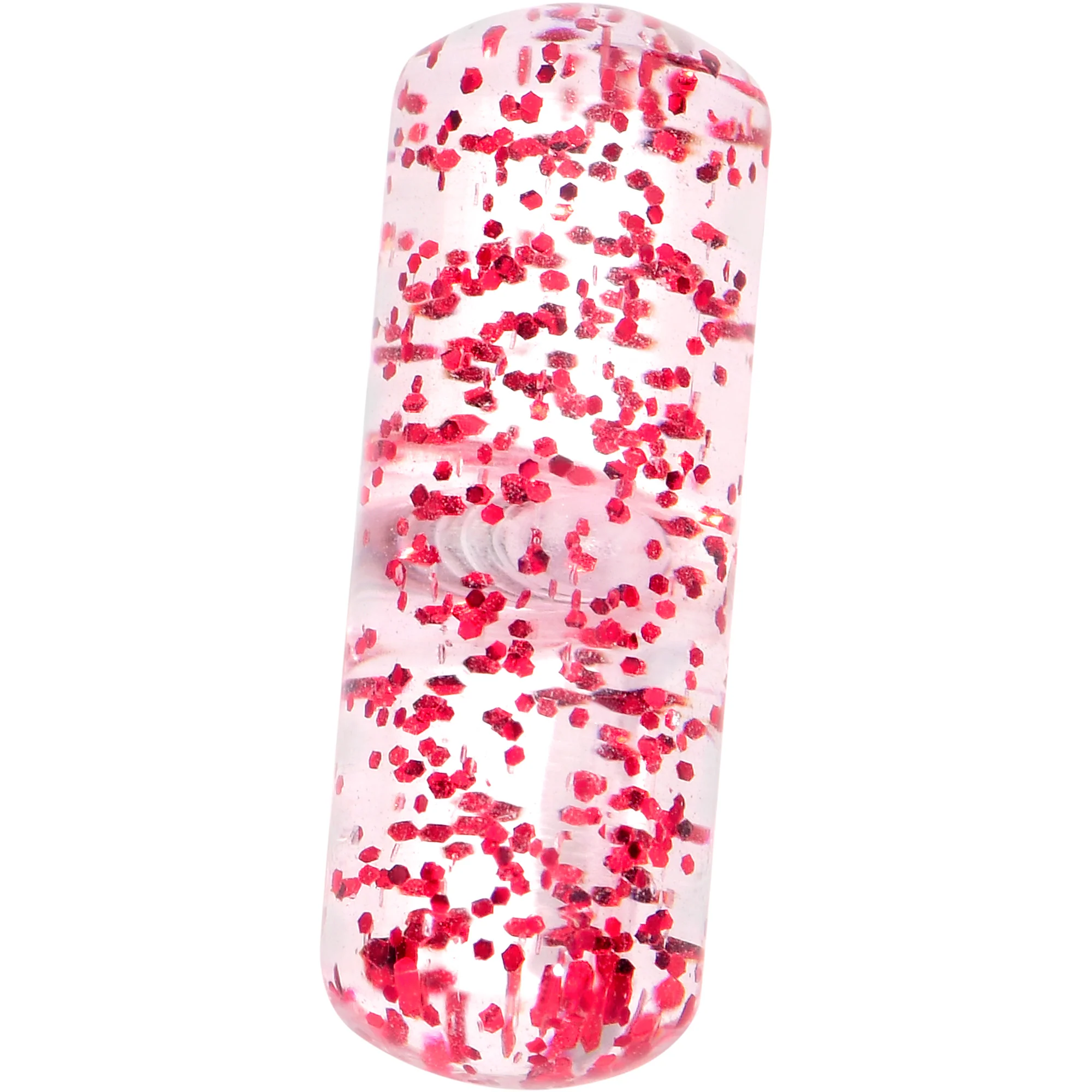 Red Glitter Acrylic Top End Barbell Tongue Ring - Image 3