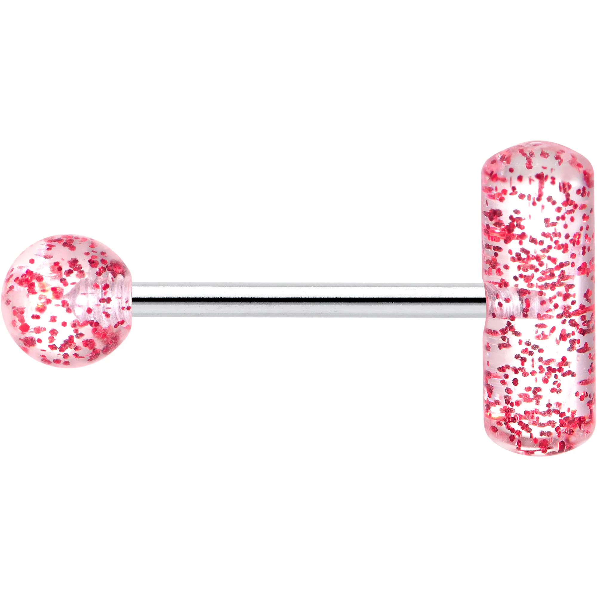 Red Glitter Acrylic Top End Barbell Tongue Ring - Image 4