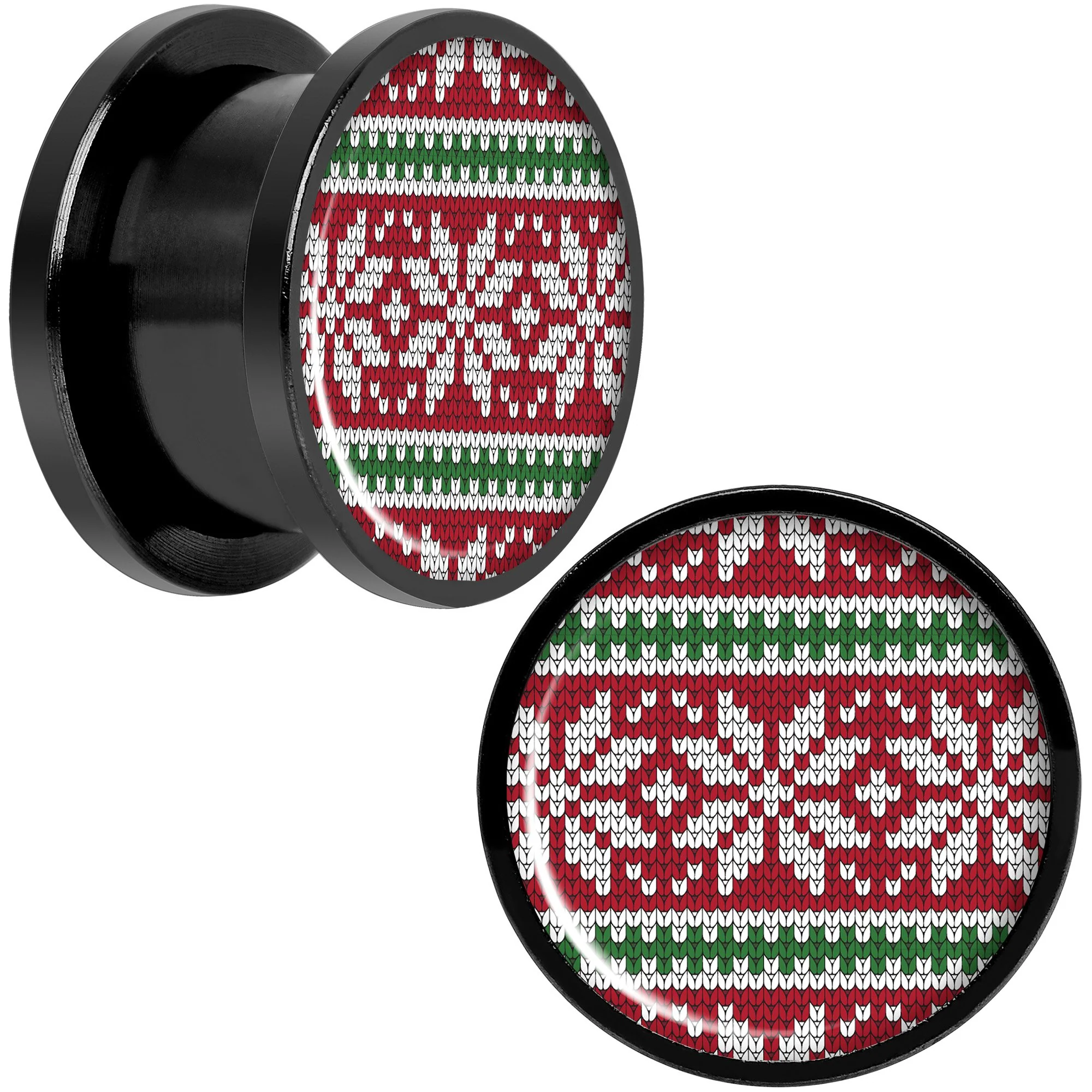 Red Green Christmas Sweater Black Screw Fit Plug Set Sizes 5mm to 20mm - Image 6