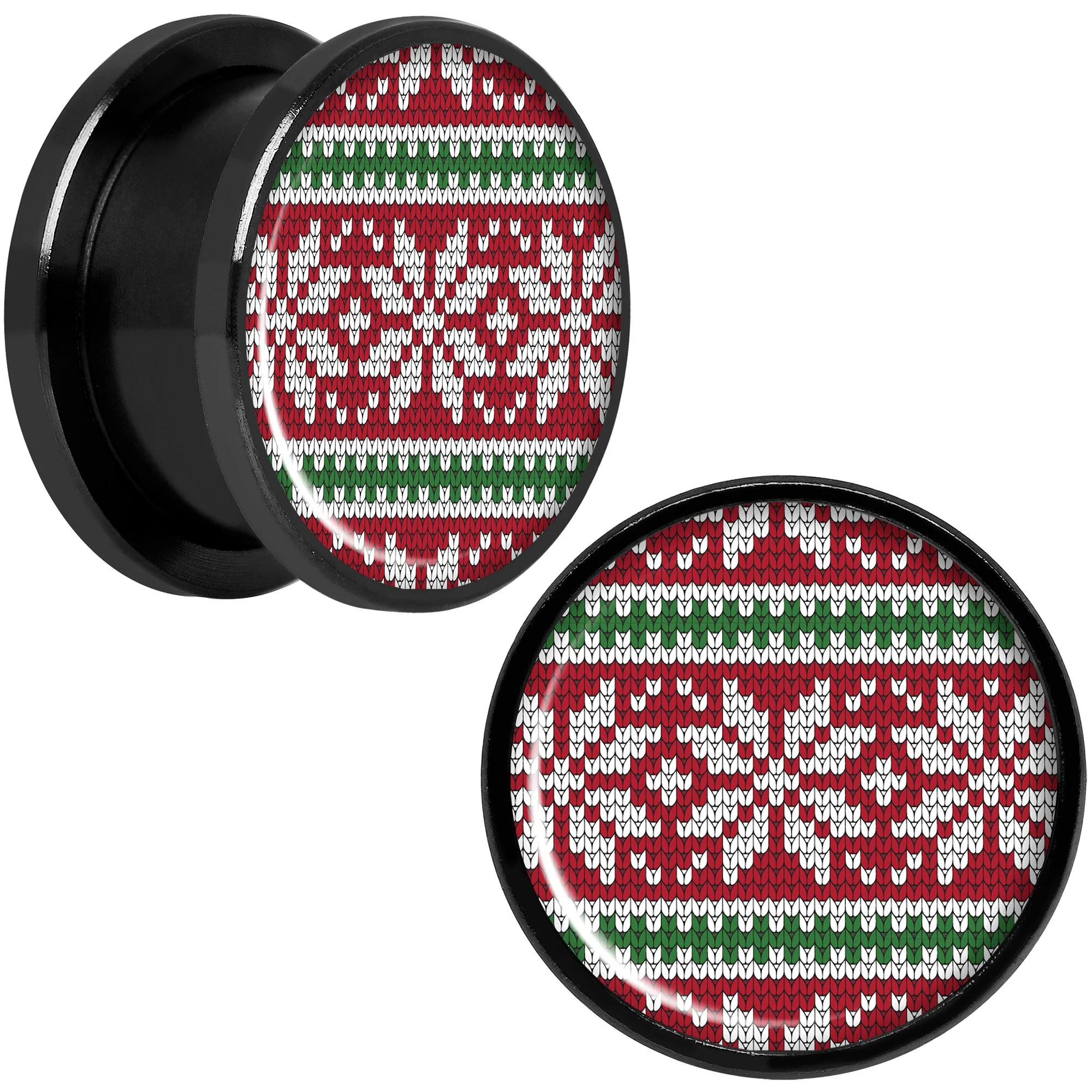 Red Green Christmas Sweater Black Screw Fit Plug Set Sizes 5mm to 20mm - Image 7