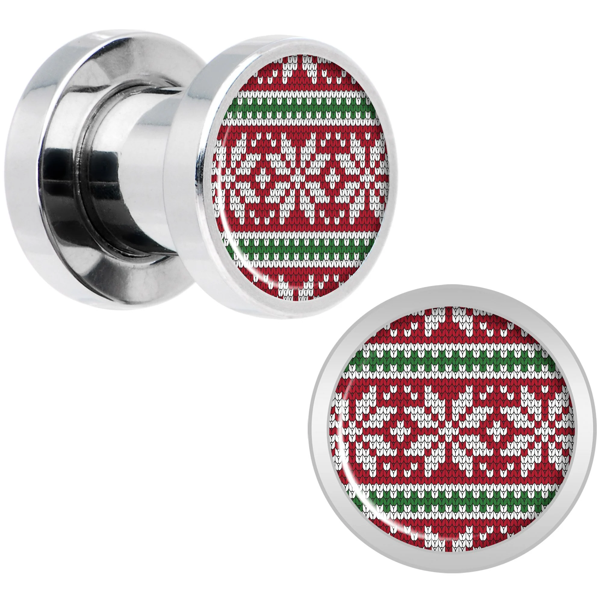 Red Green Christmas Sweater Screw Fit Plug Set Sizes 5mm to 20mm - Image 3