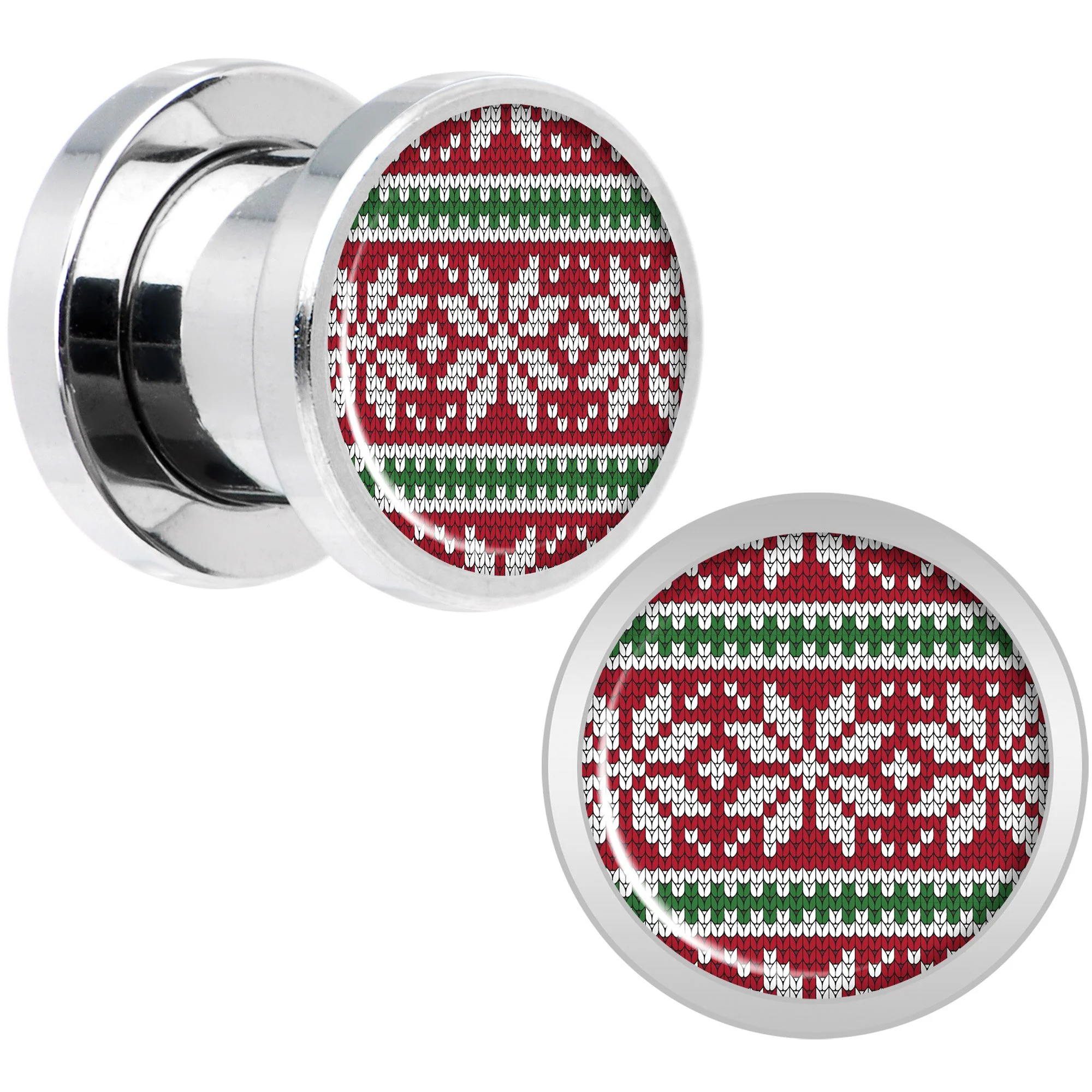 Red Green Christmas Sweater Screw Fit Plug Set Sizes 5mm to 20mm - Image 4