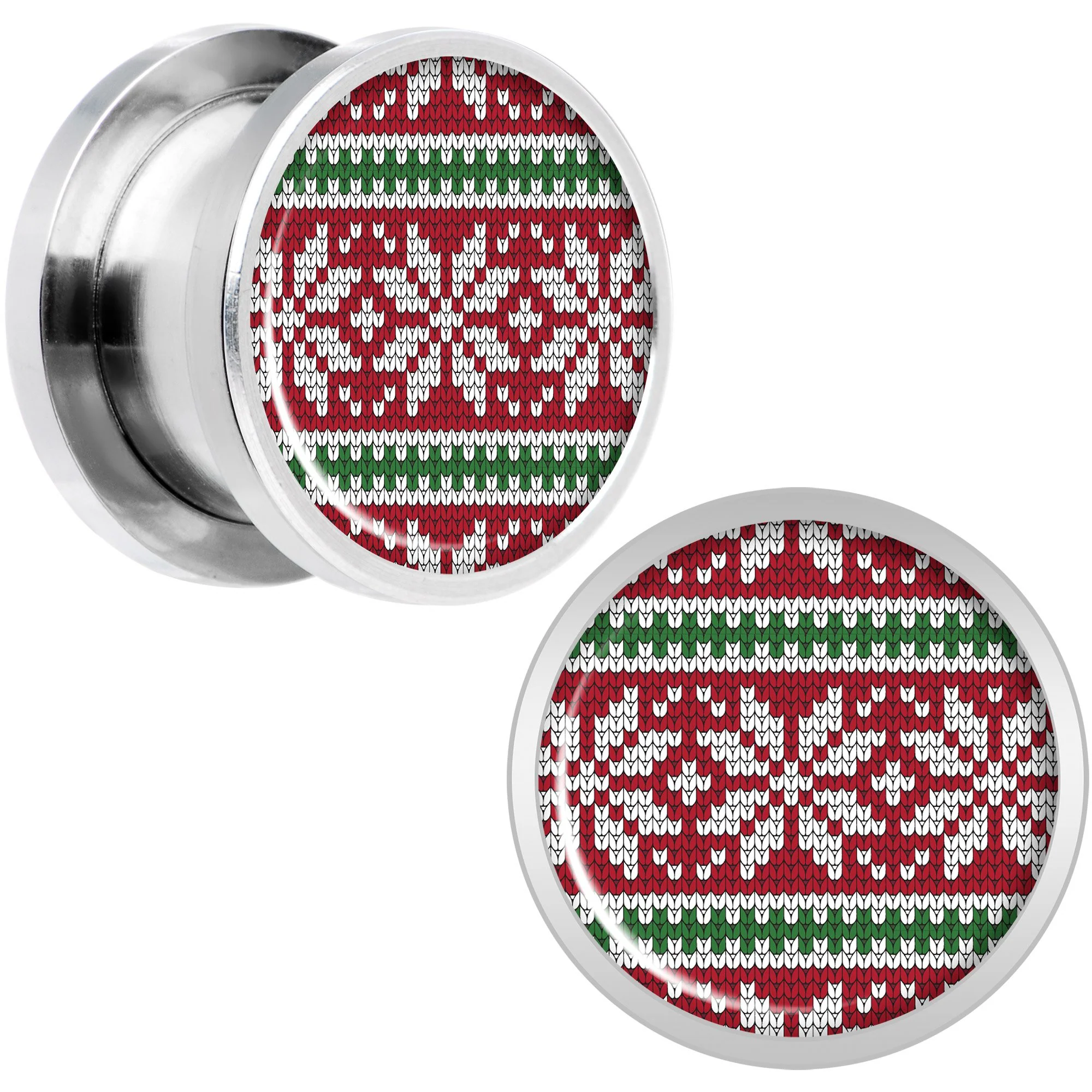Red Green Christmas Sweater Screw Fit Plug Set Sizes 5mm to 20mm - Image 5