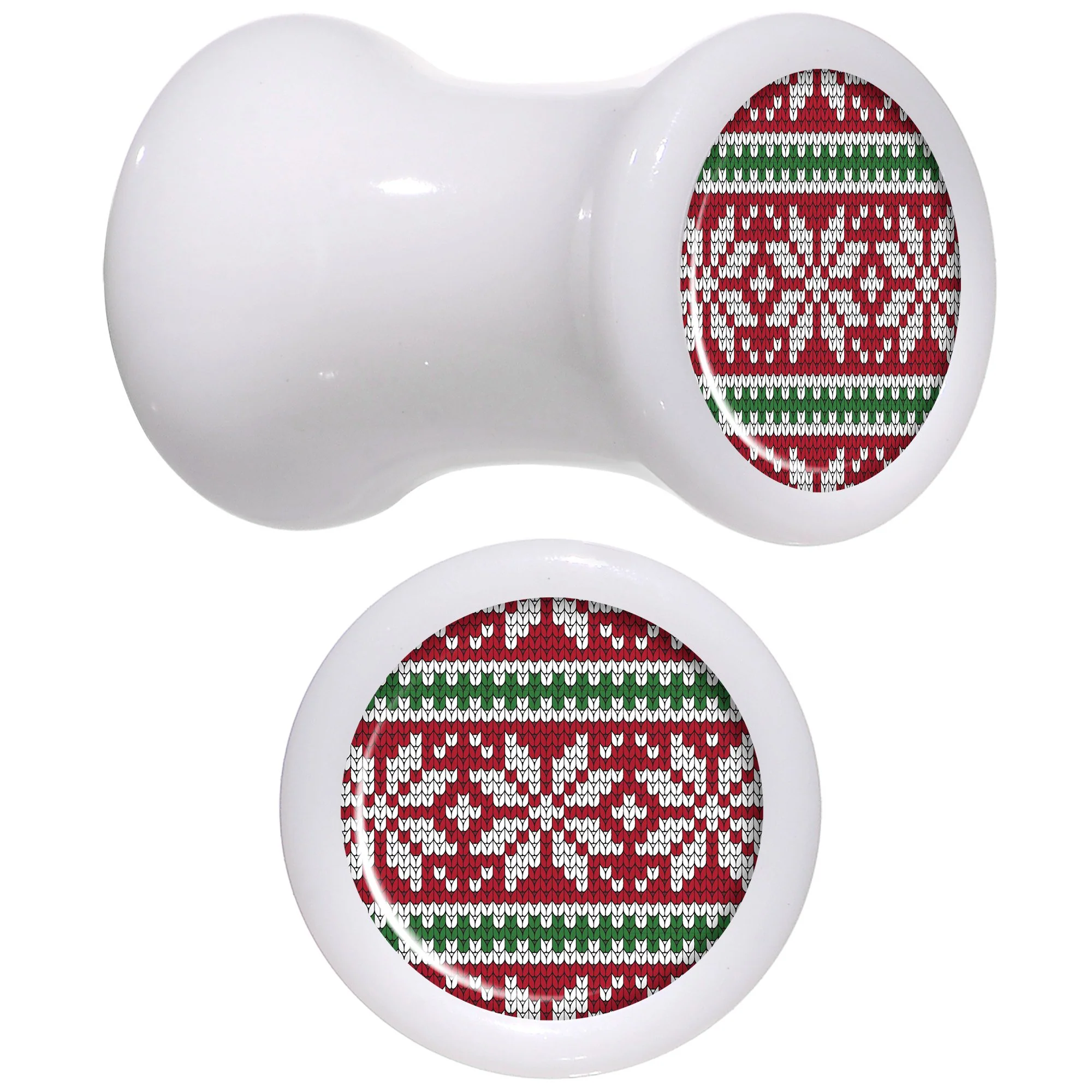 Red Green Christmas Sweater White Acrylic Saddle Plug Set Sizes 5mm to 20mm - Image 2