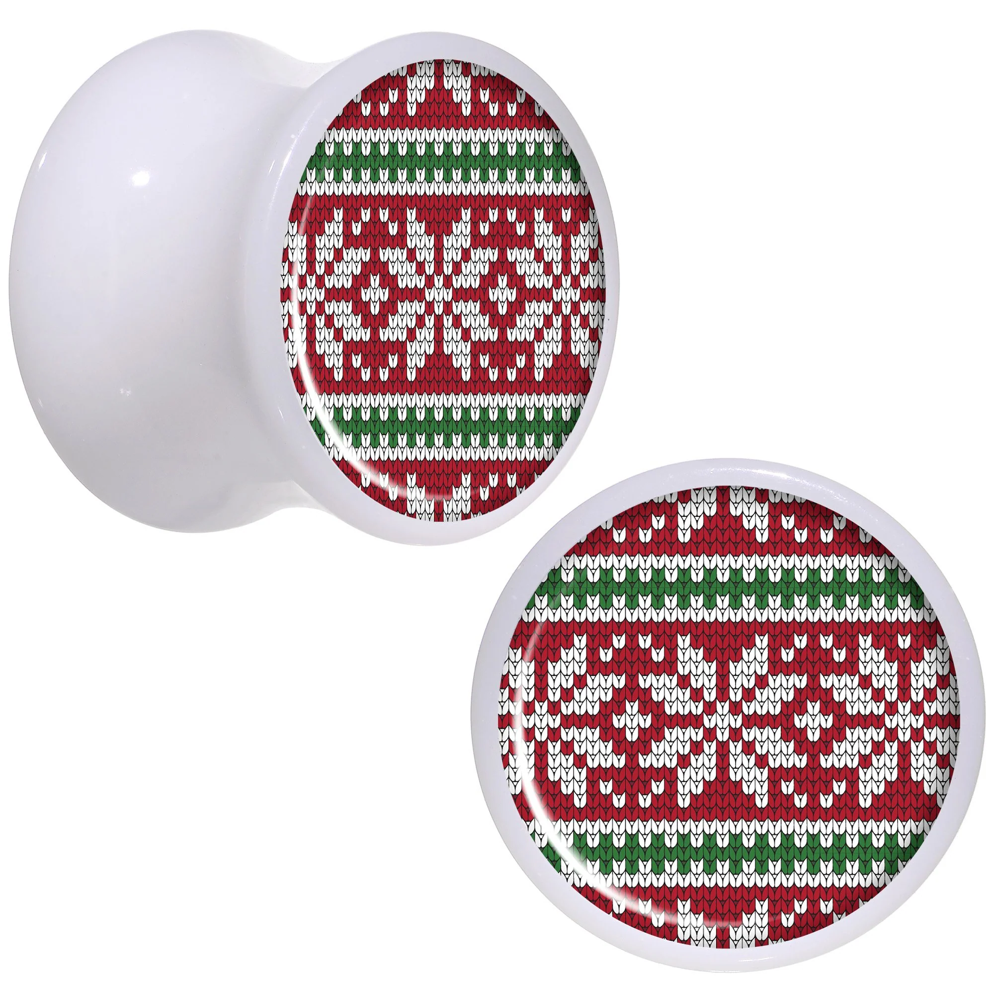 Red Green Christmas Sweater White Acrylic Saddle Plug Set Sizes 5mm to 20mm - Image 5