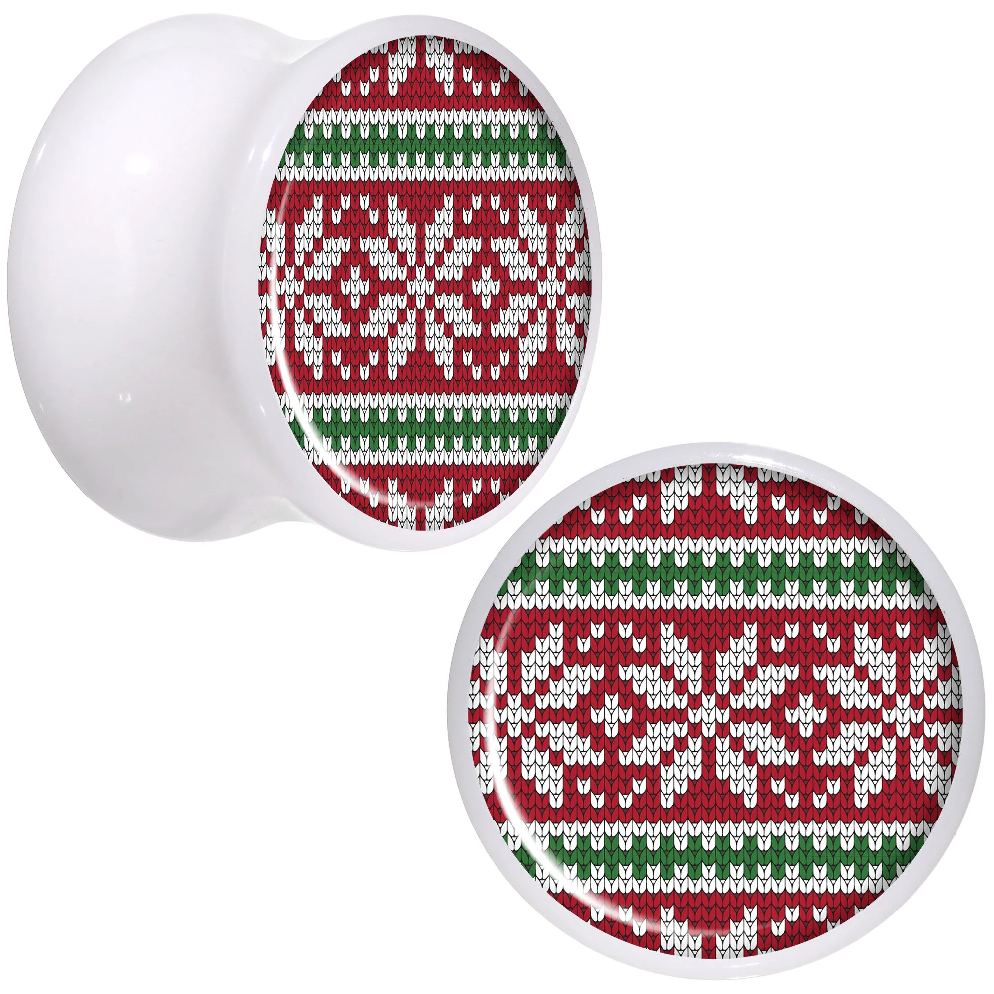 Red Green Christmas Sweater White Acrylic Saddle Plug Set Sizes 5mm to 20mm - Image 6