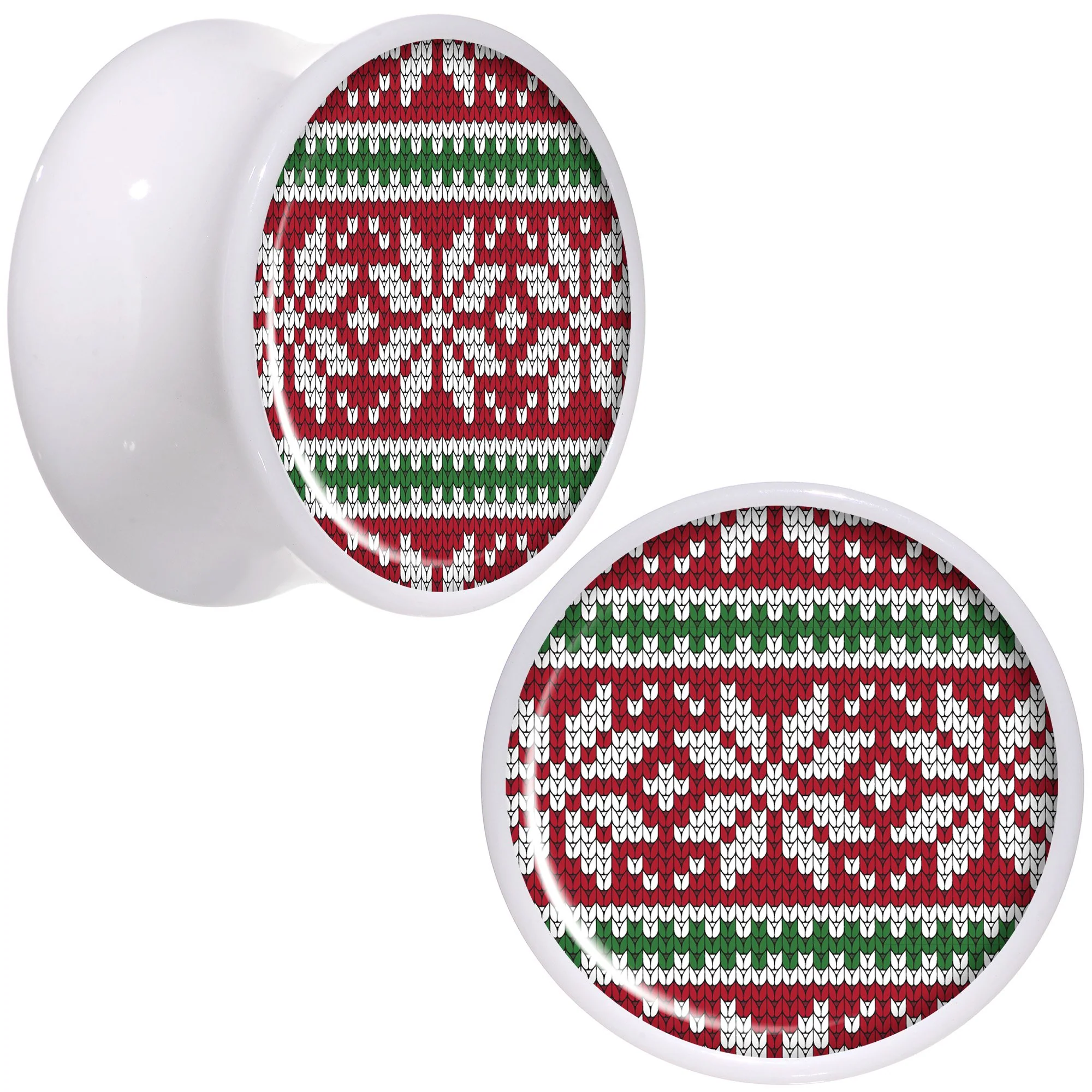 Red Green Christmas Sweater White Acrylic Saddle Plug Set Sizes 5mm to 20mm - Image 7