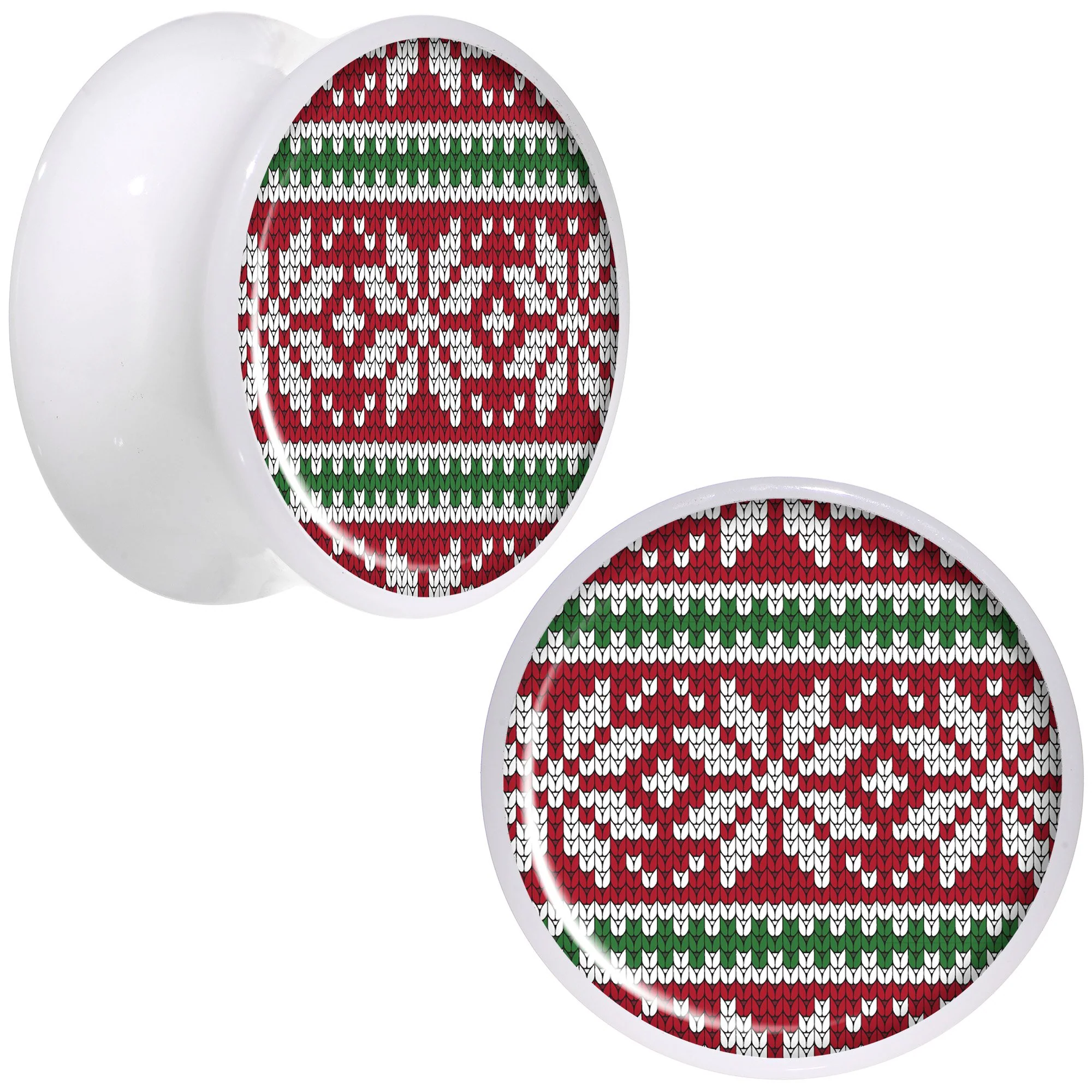 Red Green Christmas Sweater White Acrylic Saddle Plug Set Sizes 5mm to 20mm - Image 8