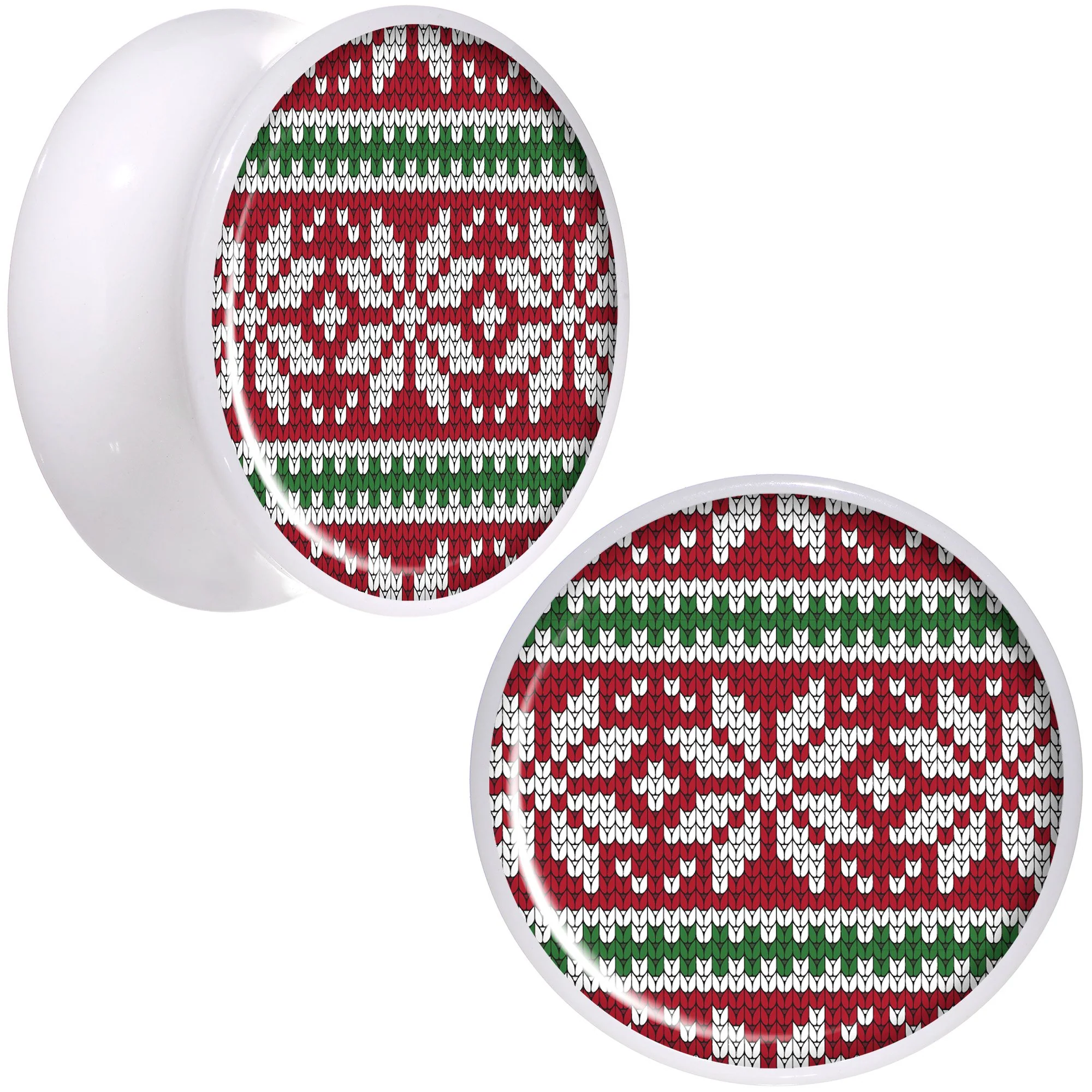 Red Green Christmas Sweater White Acrylic Saddle Plug Set Sizes 5mm to 20mm - Image 9