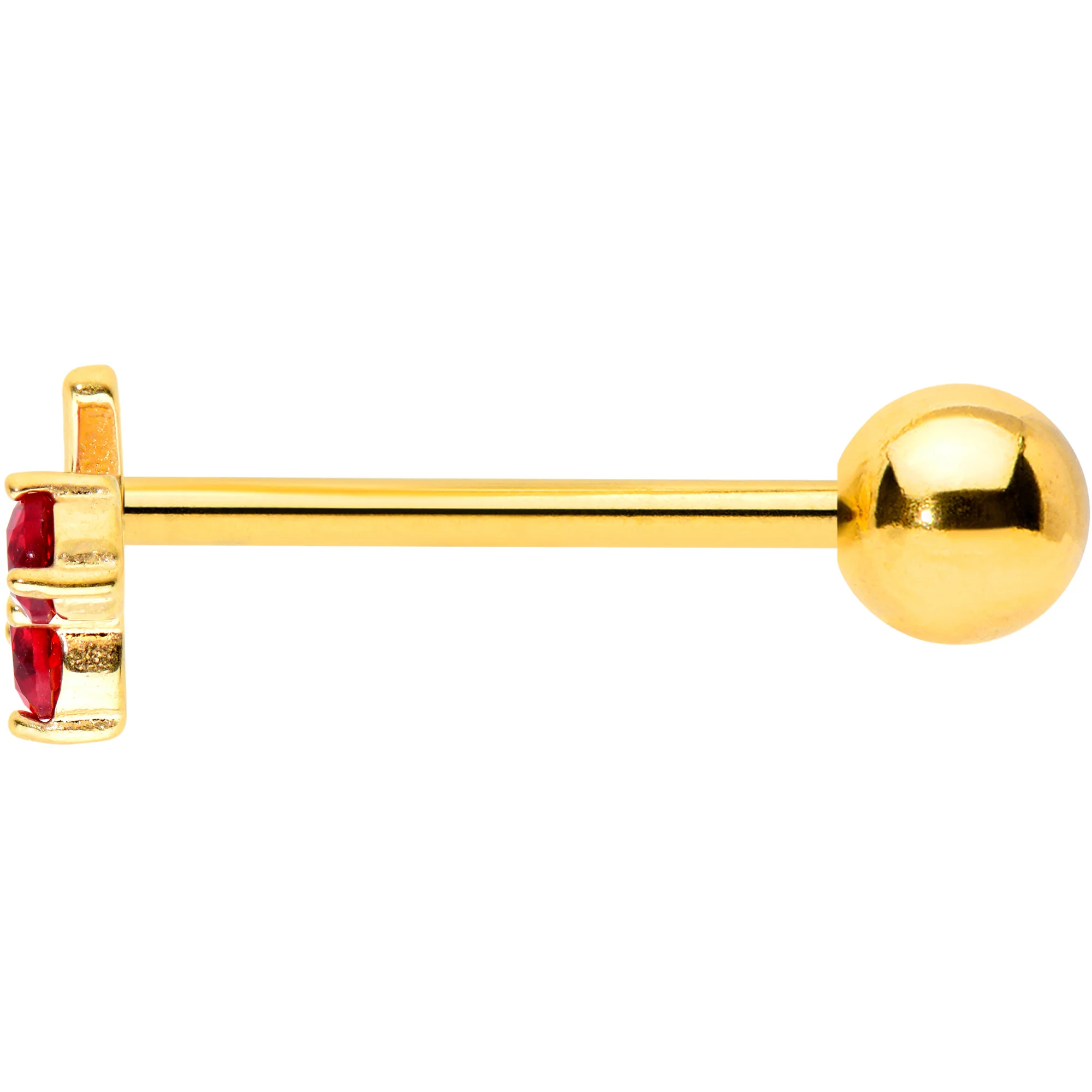 Red Green Gem Gold Tone Tasty Cherry Fruit Barbell Tongue Ring - Image 3