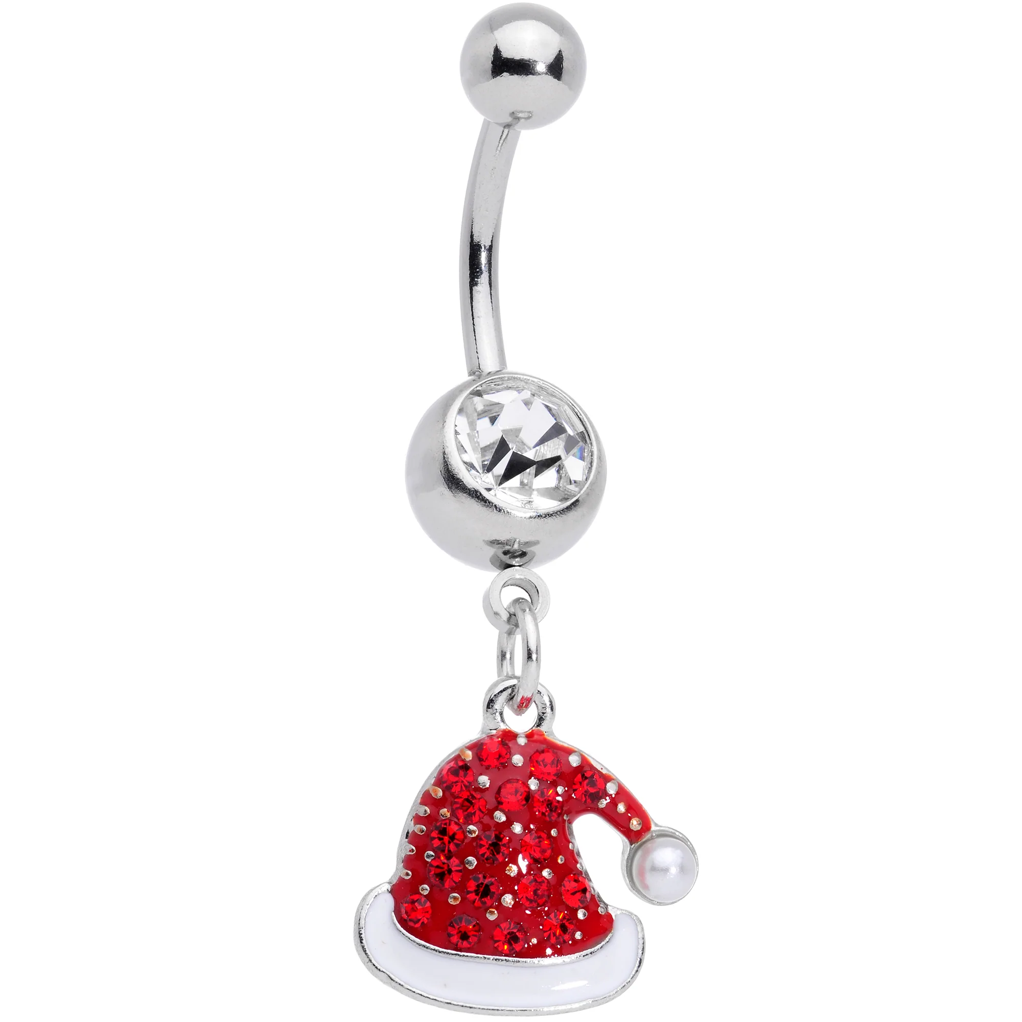 Red Green Gem Stocking Santa Cap Christmas Dangle Belly Ring Set of 3 - Image 2