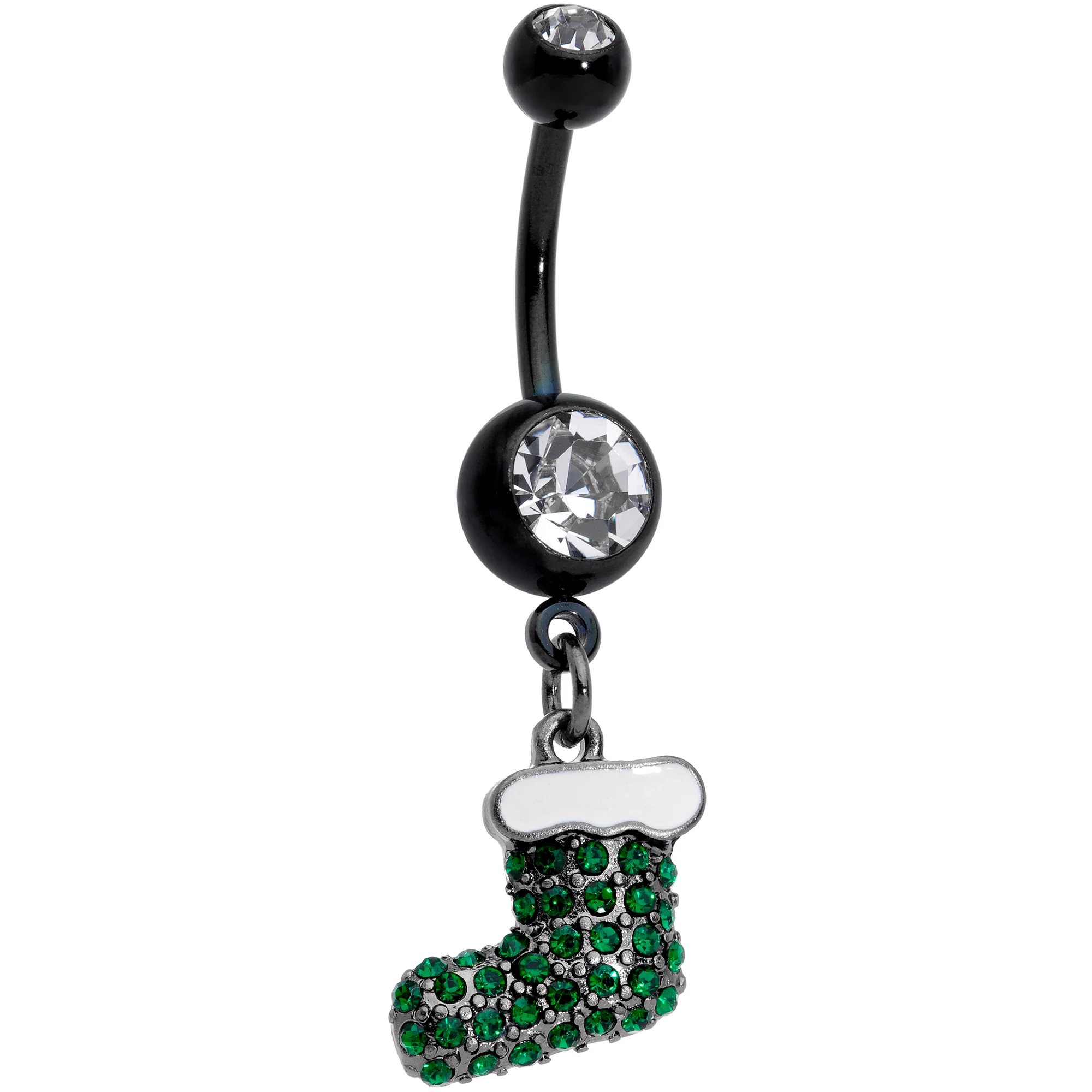 Red Green Gem Stocking Santa Cap Christmas Dangle Belly Ring Set of 3 - Image 4