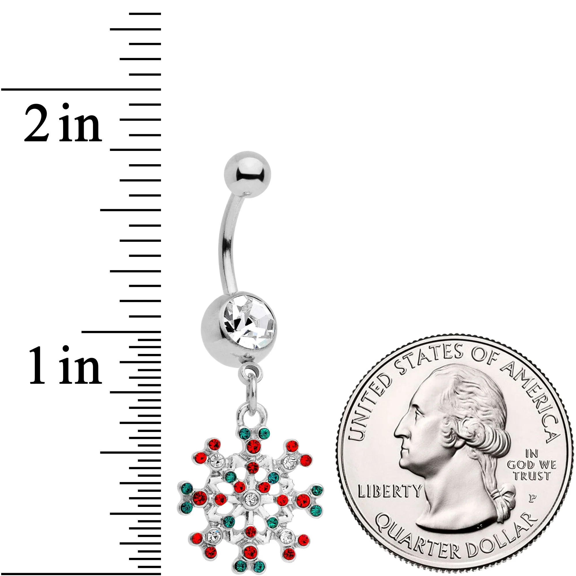 Red Green Gem Winter Blizzard Dangle Belly Ring - Image 2