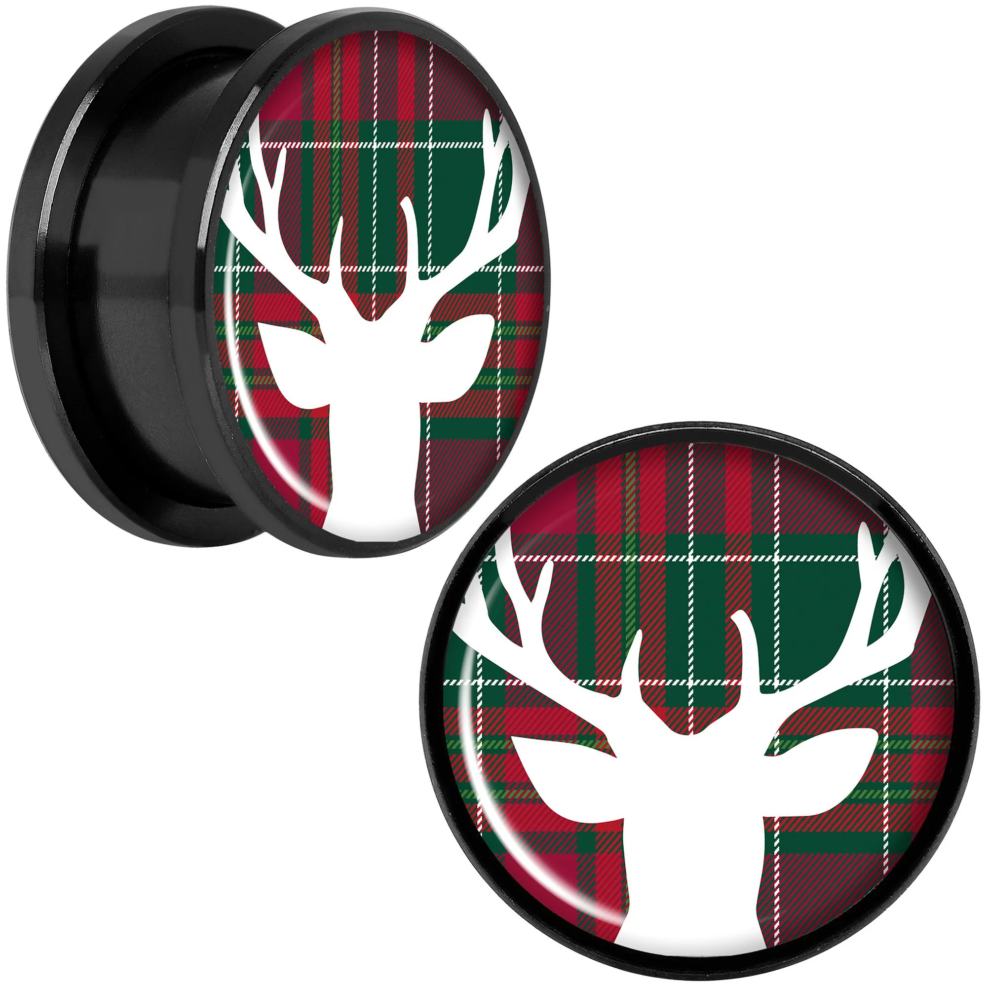 Red Green Plaid Reindeer Black Screw Fit Plug Set Sizes 5mm to 20mm - Image 8