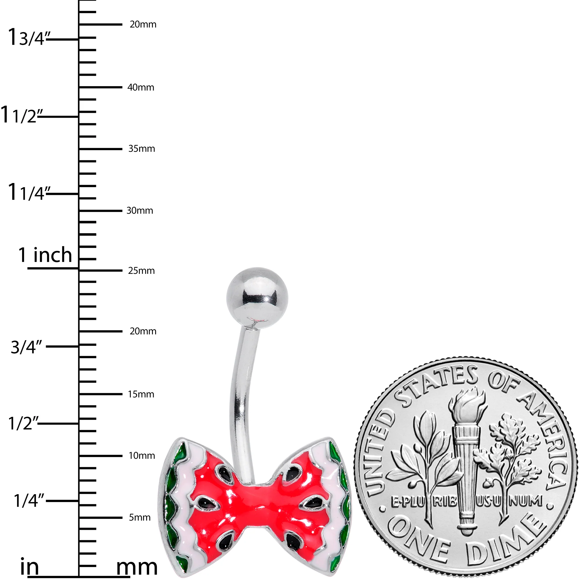 Red Green Sweet Summer Watermelon Bow Belly Ring - Image 2