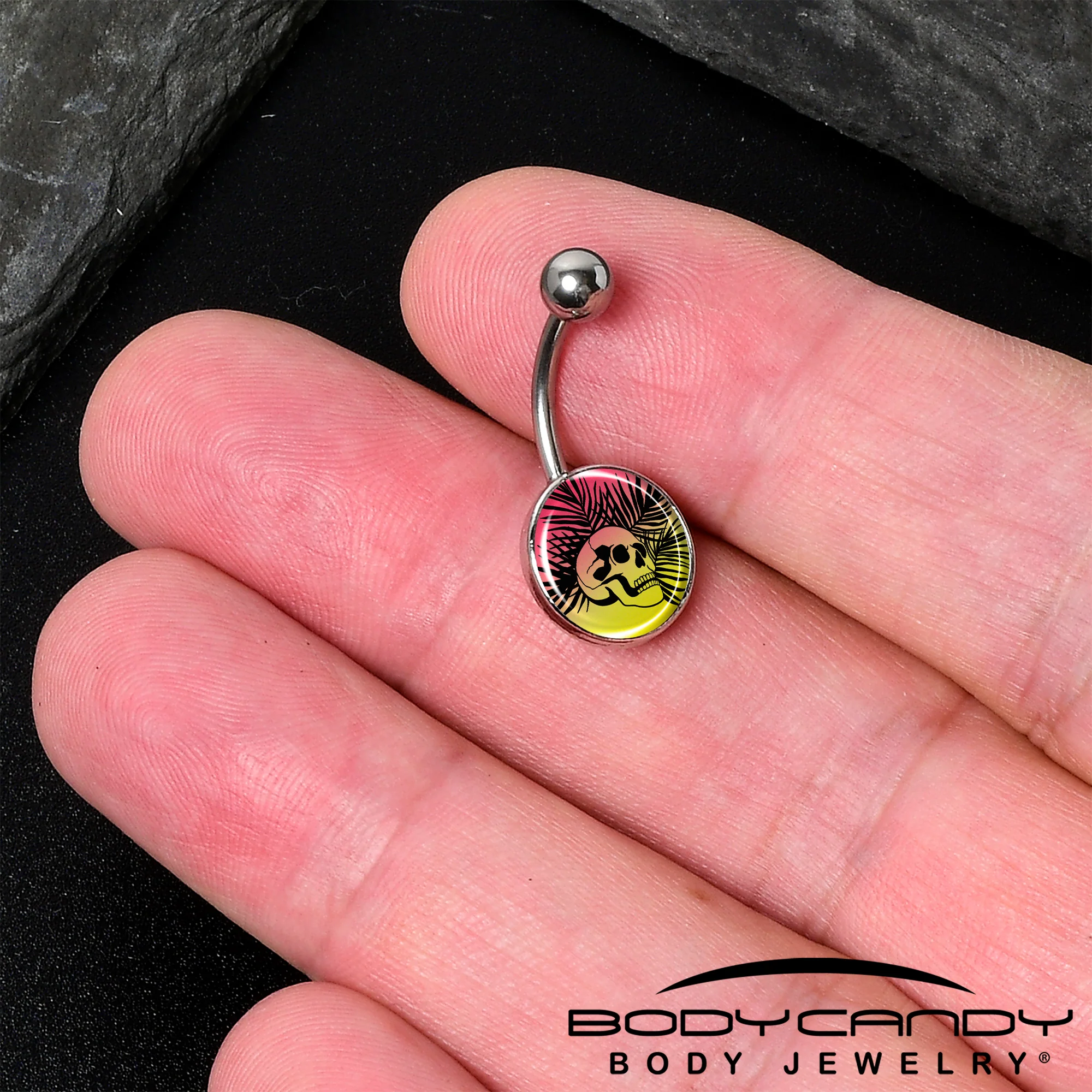 Red Haze Sunset Skull and Palms Belly Ring by Onyx O - Image 2