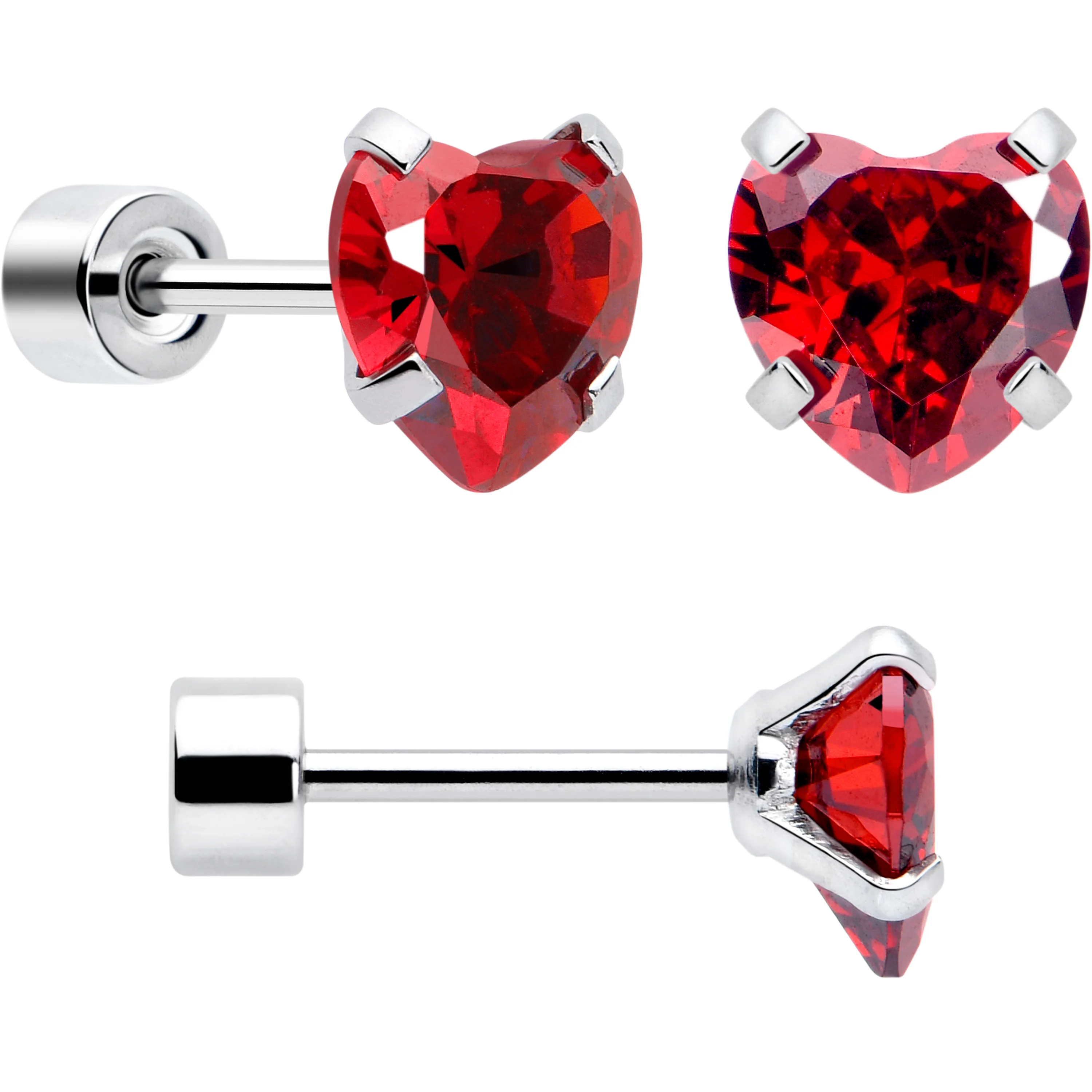Red Heart CZ Flat Back Stud Earrings - 3 Pairs - Image 3