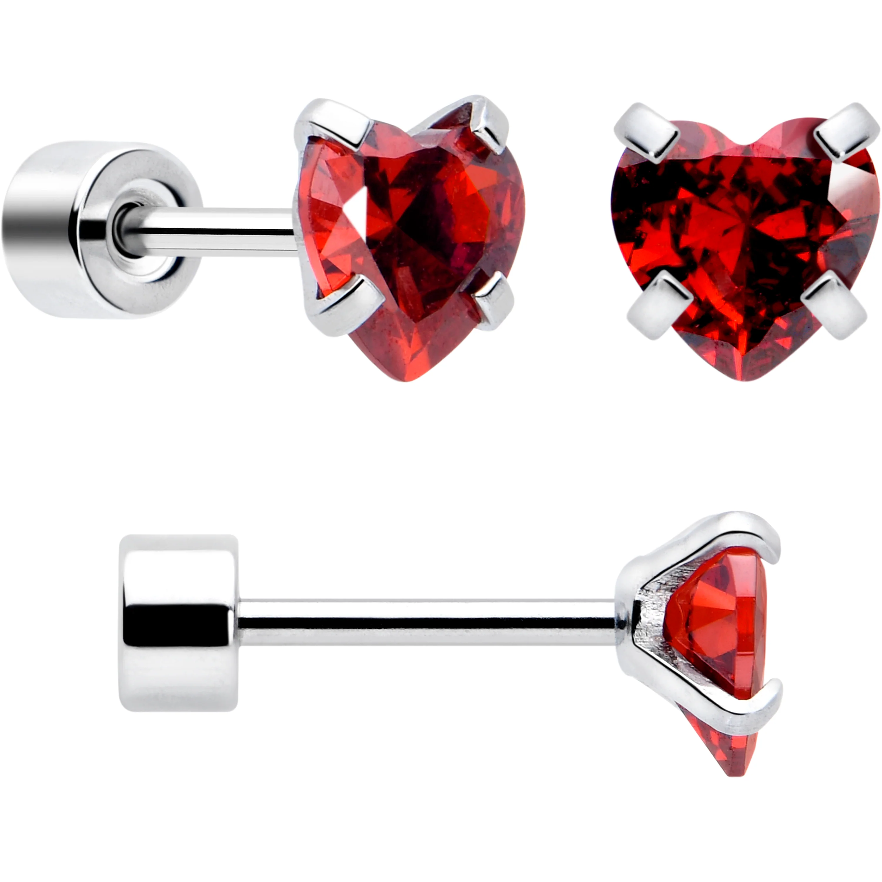 Red Heart CZ Flat Back Stud Earrings - 3 Pairs - Image 4
