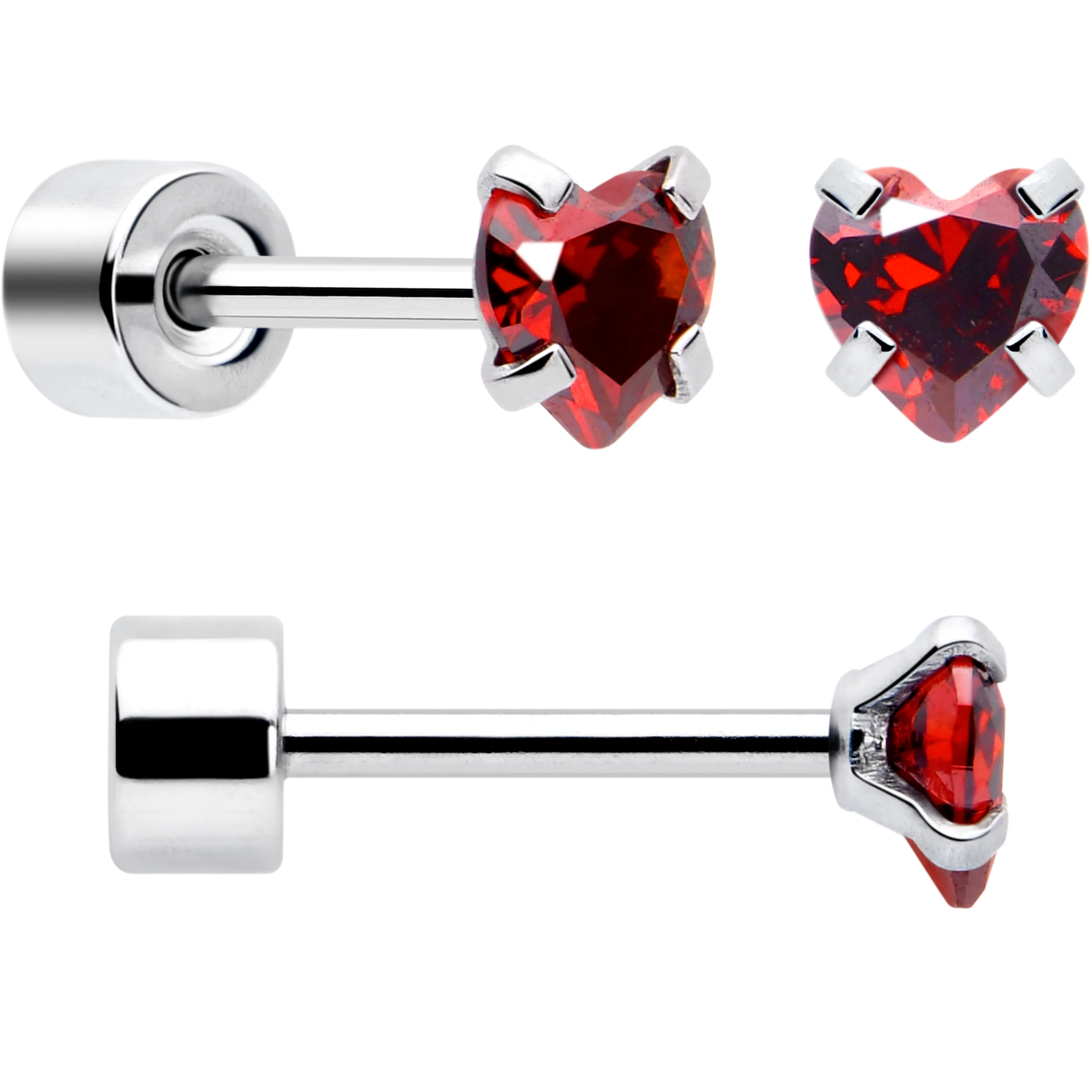 Red Heart CZ Flat Back Stud Earrings - 3 Pairs - Image 5