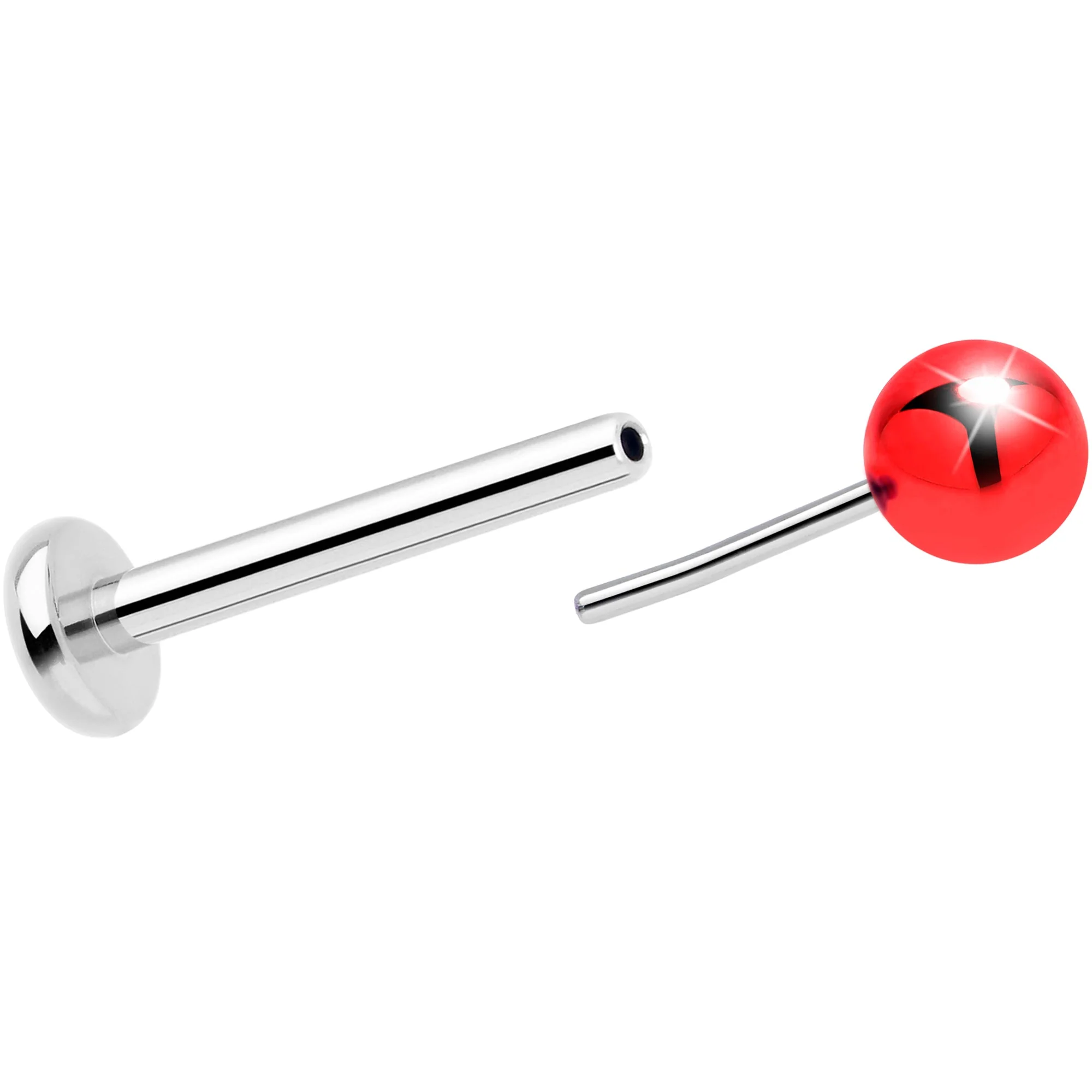 Red Holiday Ball Christmas 18G Titanium Threadless Push In Nose Ring Stud - Image 2