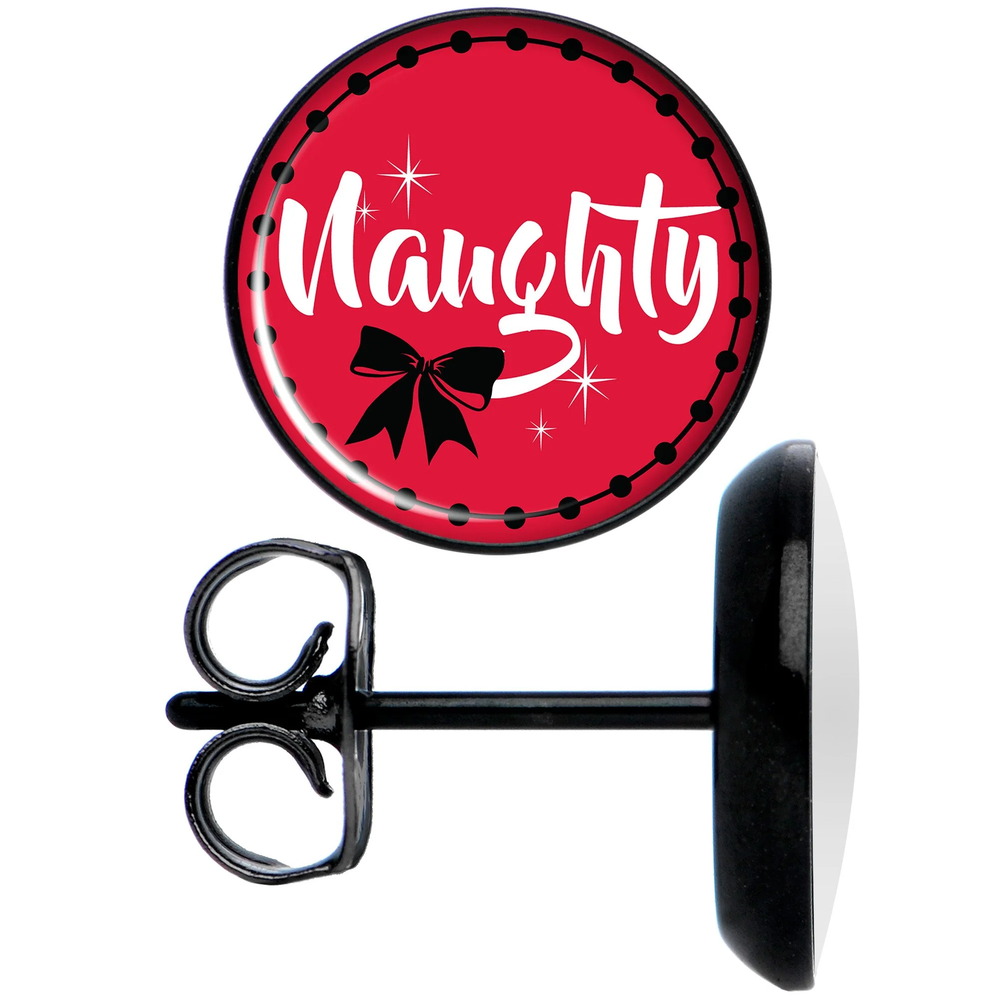 Red Holiday Naught Nice Black Stud Earrings - Image 2